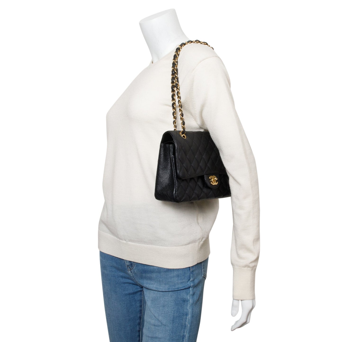 Chanel Quilted Caviar Classic Double Flap Leather Black Travel Bag Authenticity Card