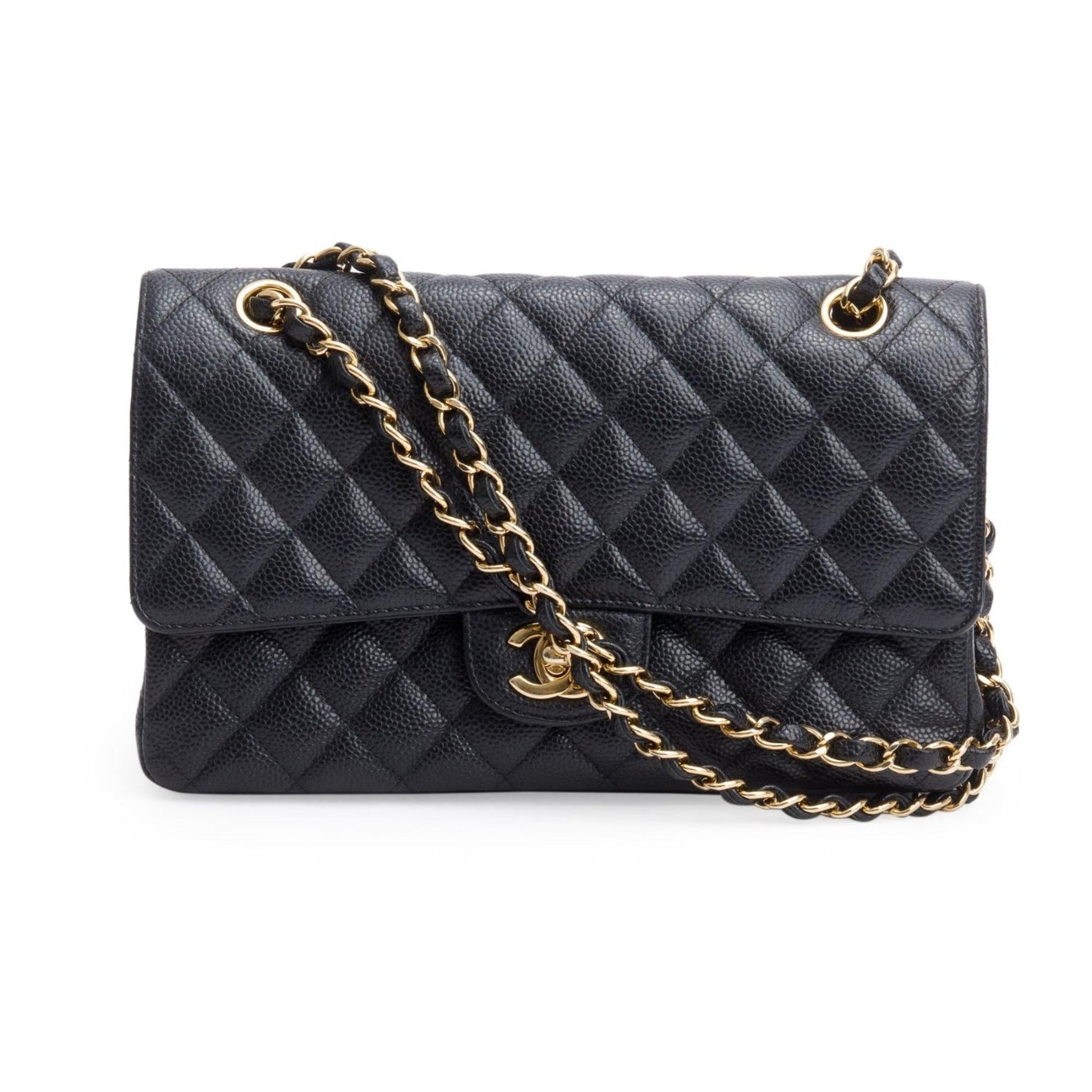 Chanel Quilted Caviar Classic Double Flap Leather Black Travel Bag Authenticity Card