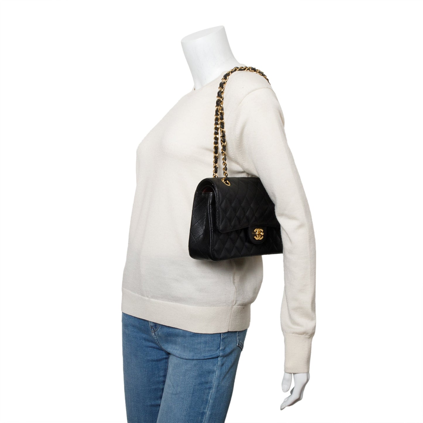 Chanel Quilted Caviar Classic Double Flap Leather Black Travel Bag 5