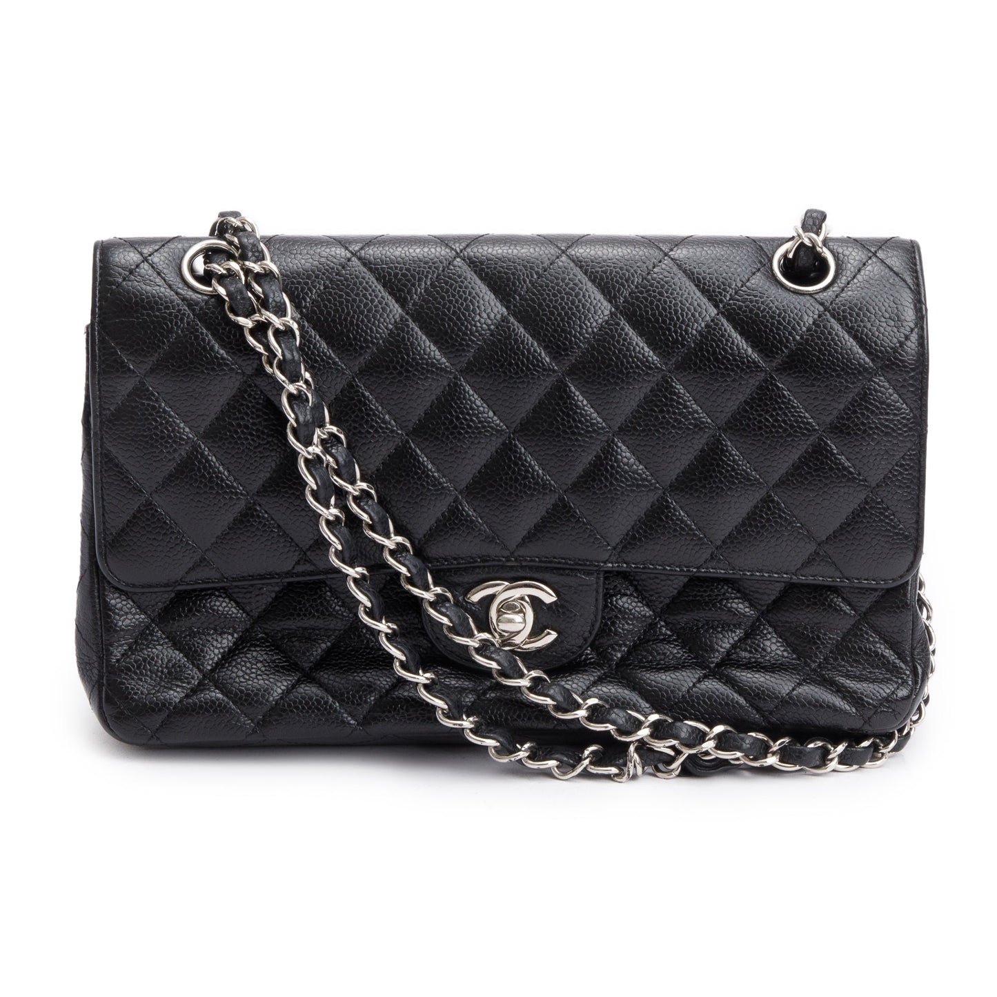 Chanel Quilted Caviar Classic Double Flap Leather Black Travel Bag 8