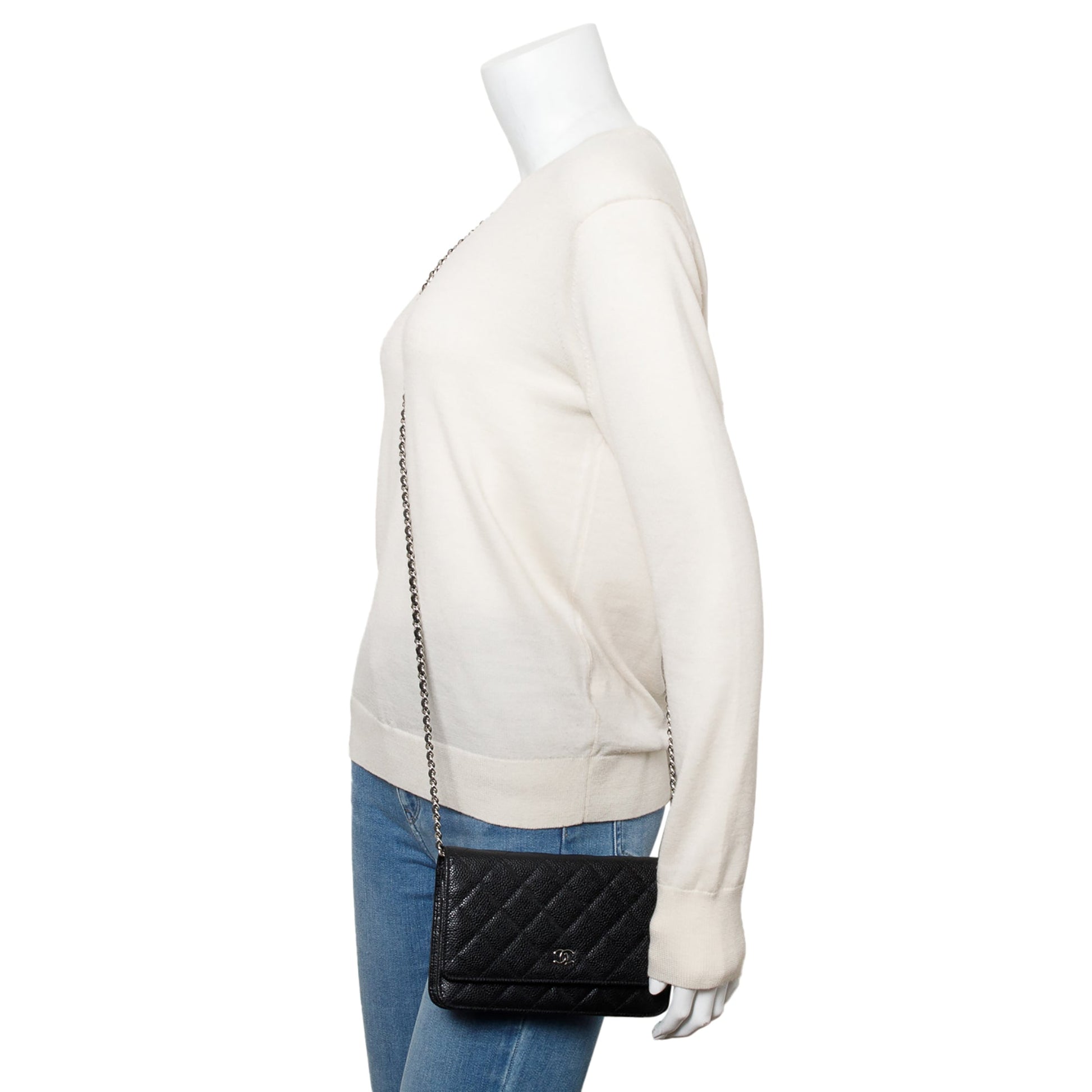 Chanel Quilted Caviar Classic on Leather Black Wallet Case 7