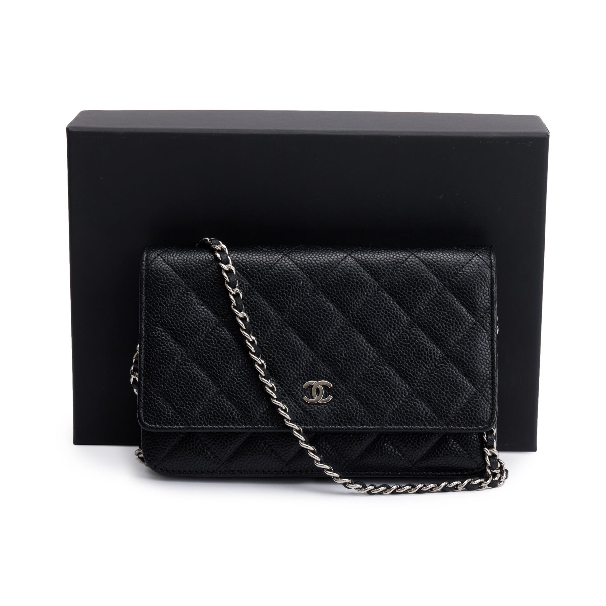Chanel Quilted Caviar Classic on Leather Black Wallet Case