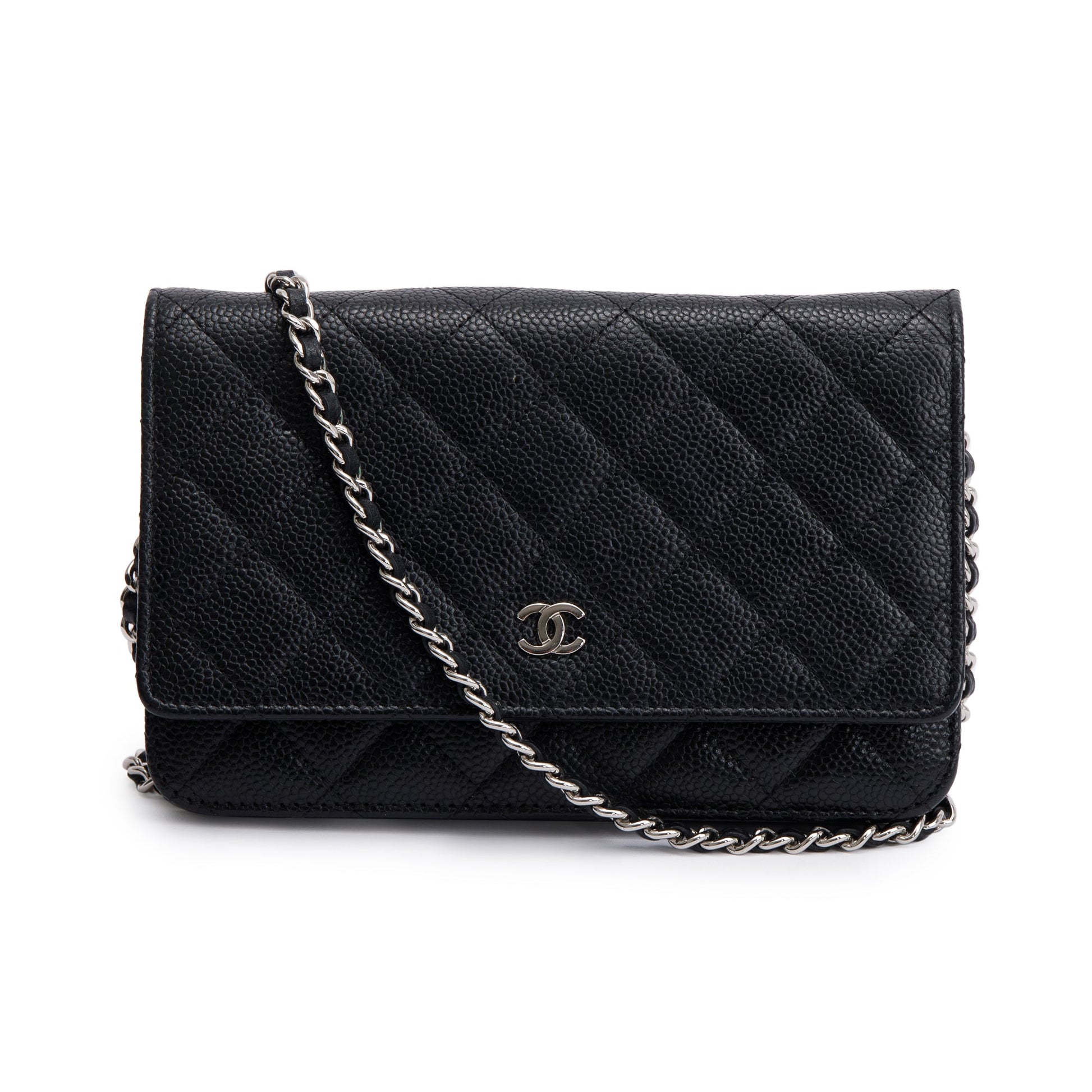 Chanel Quilted Caviar Classic on Leather Black Wallet Case