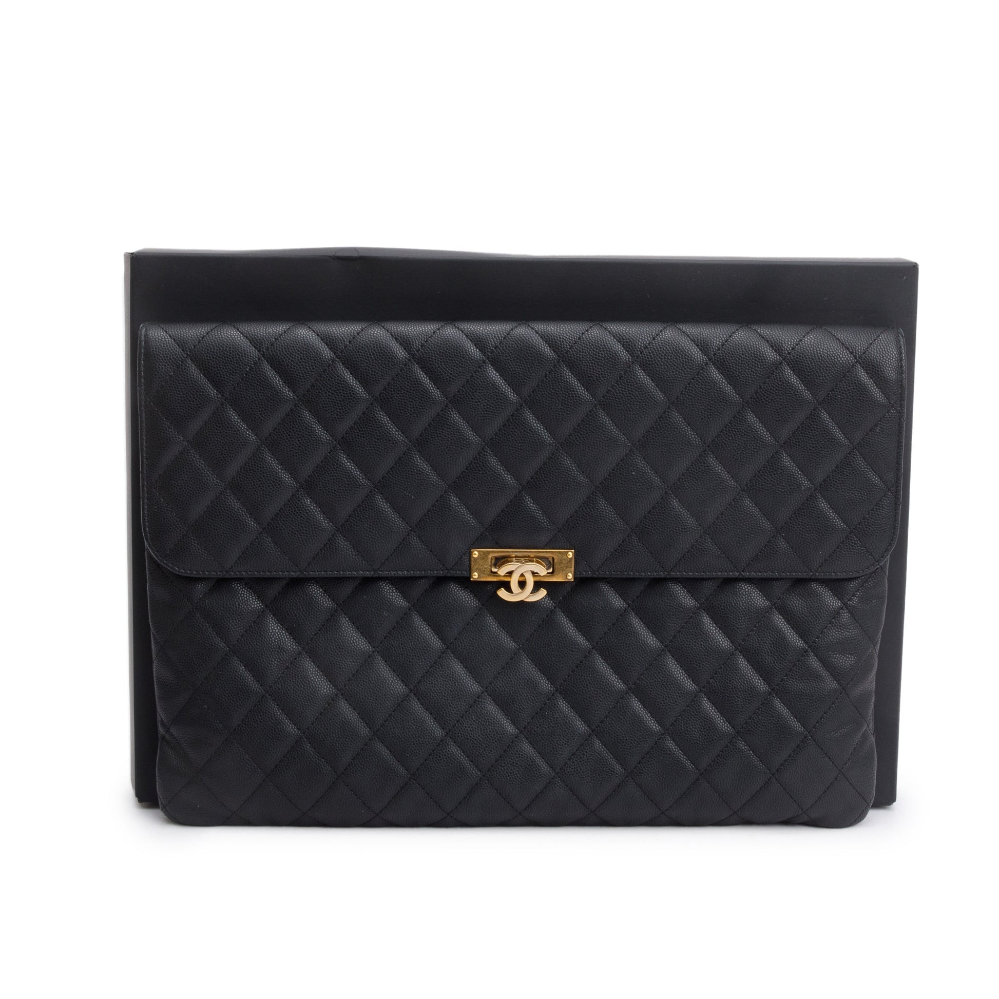 Chanel Quilted Caviar Golden Class O Leather Black Travel Bag