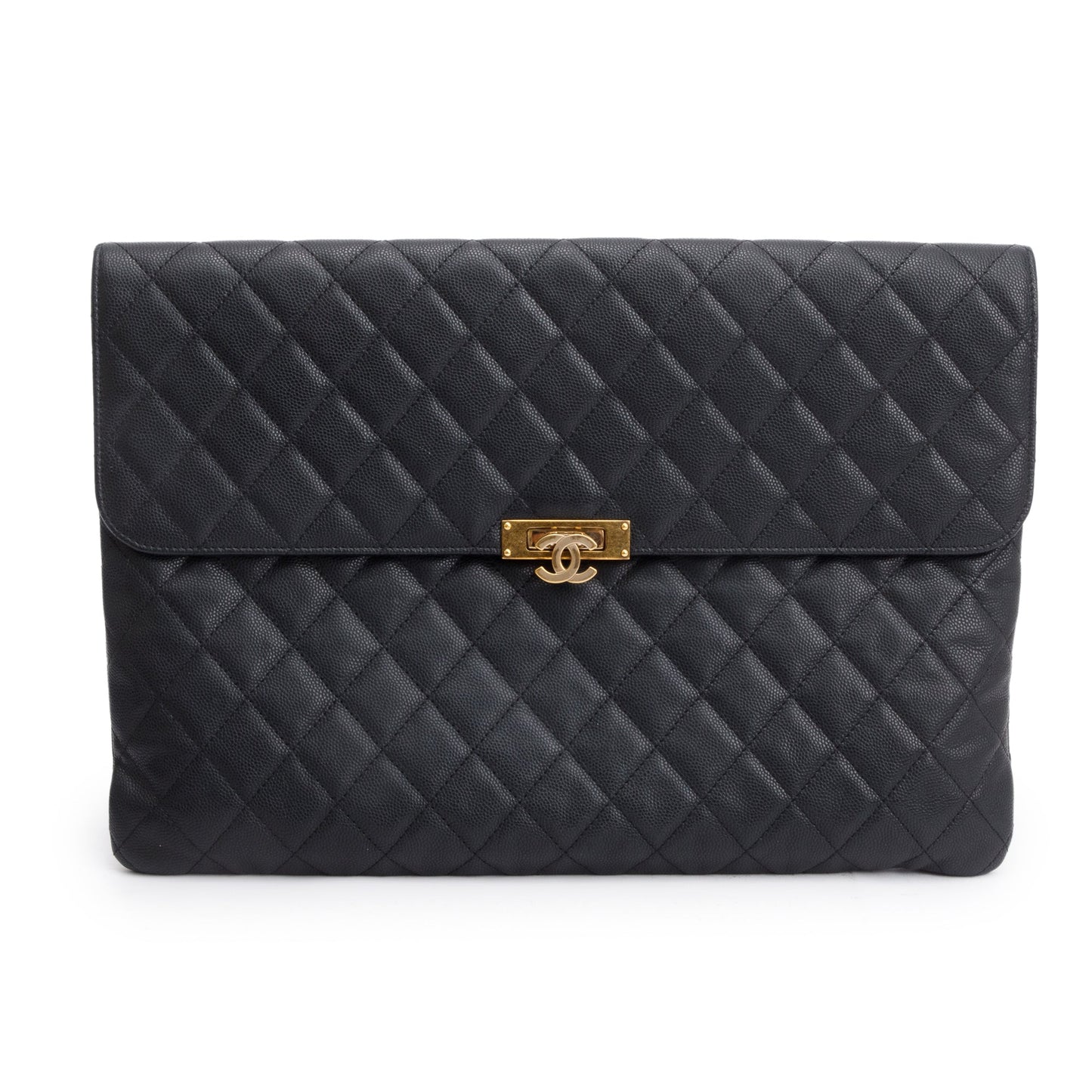 Chanel Quilted Caviar Golden Class O Leather Black Travel Bag