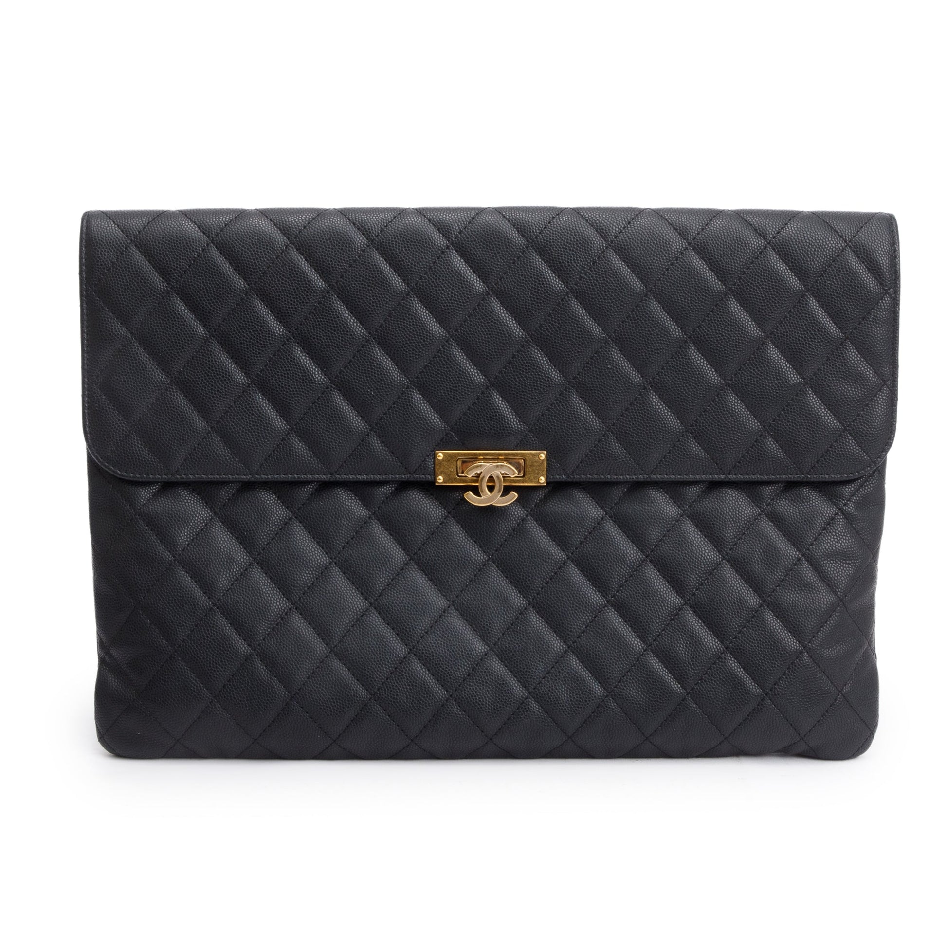 Chanel Quilted Caviar Golden Class O Leather Black Travel Bag