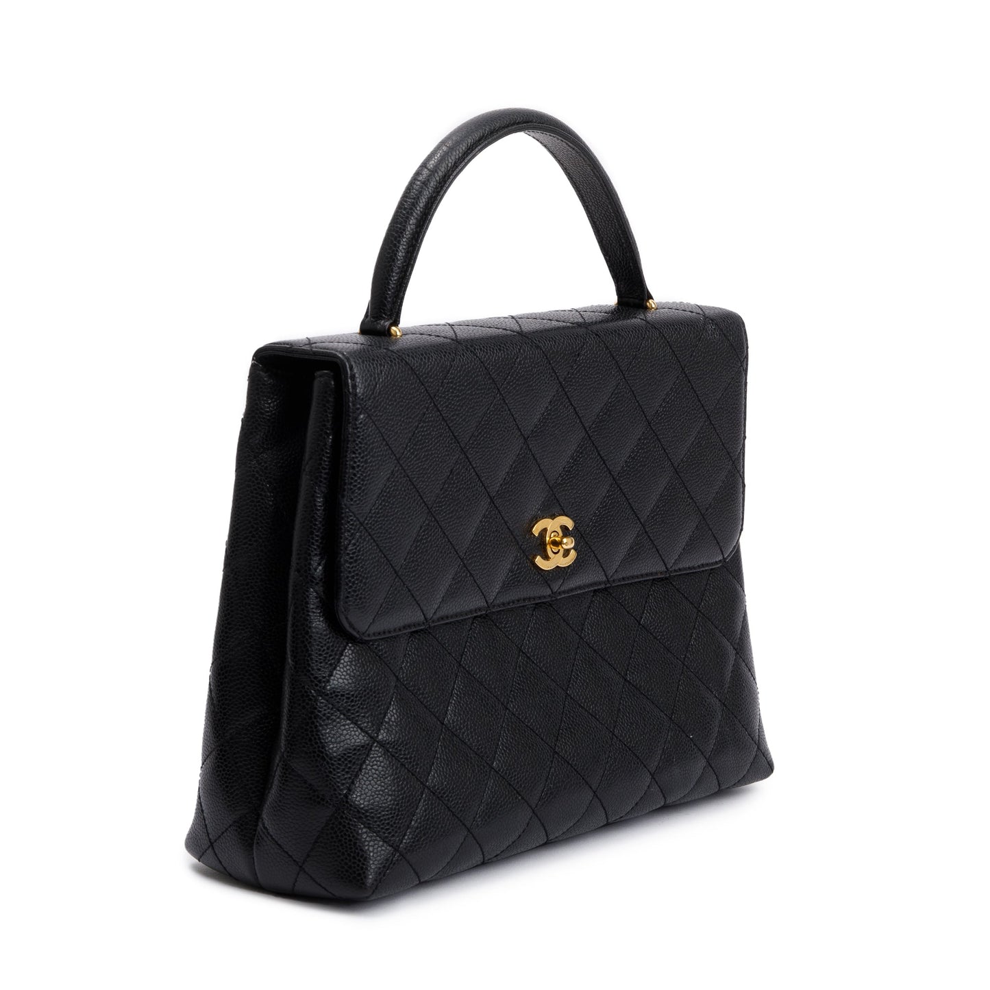 Chanel Quilted Caviar Jumbo Kelly Top Leather Black Travel Bag