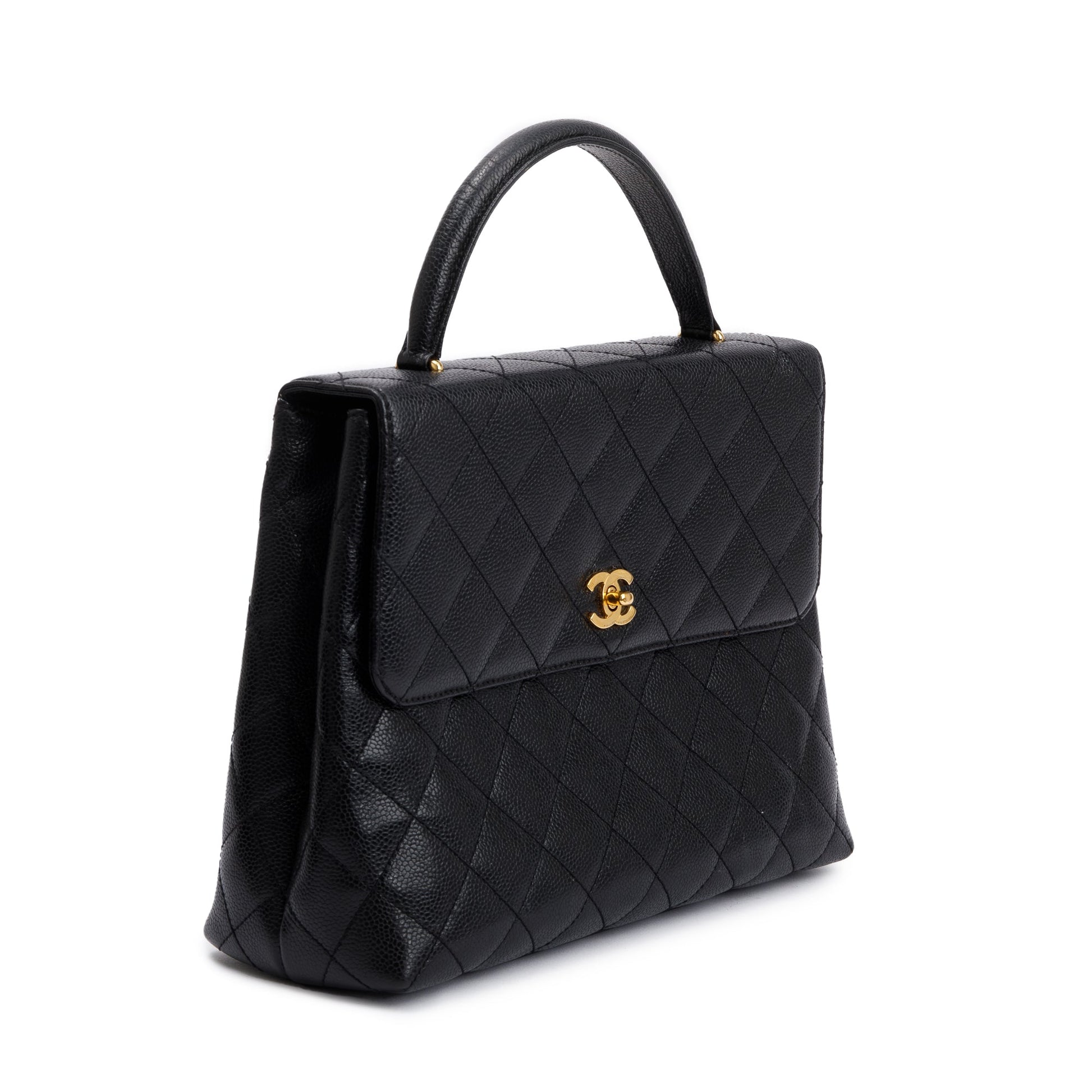 Chanel Quilted Caviar Jumbo Kelly Top Leather Black Travel Bag