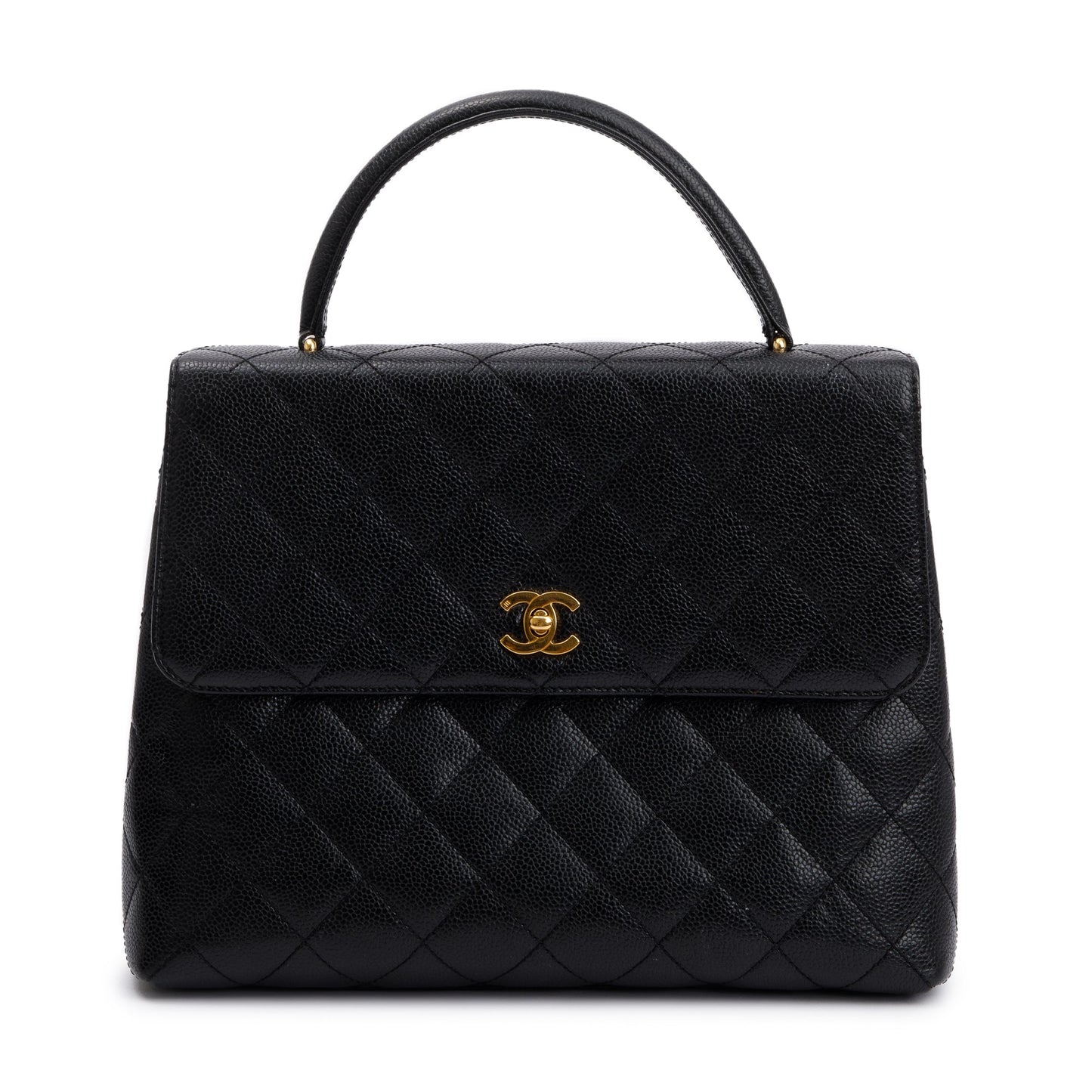 Chanel Quilted Caviar Jumbo Kelly Top Leather Black Travel Bag