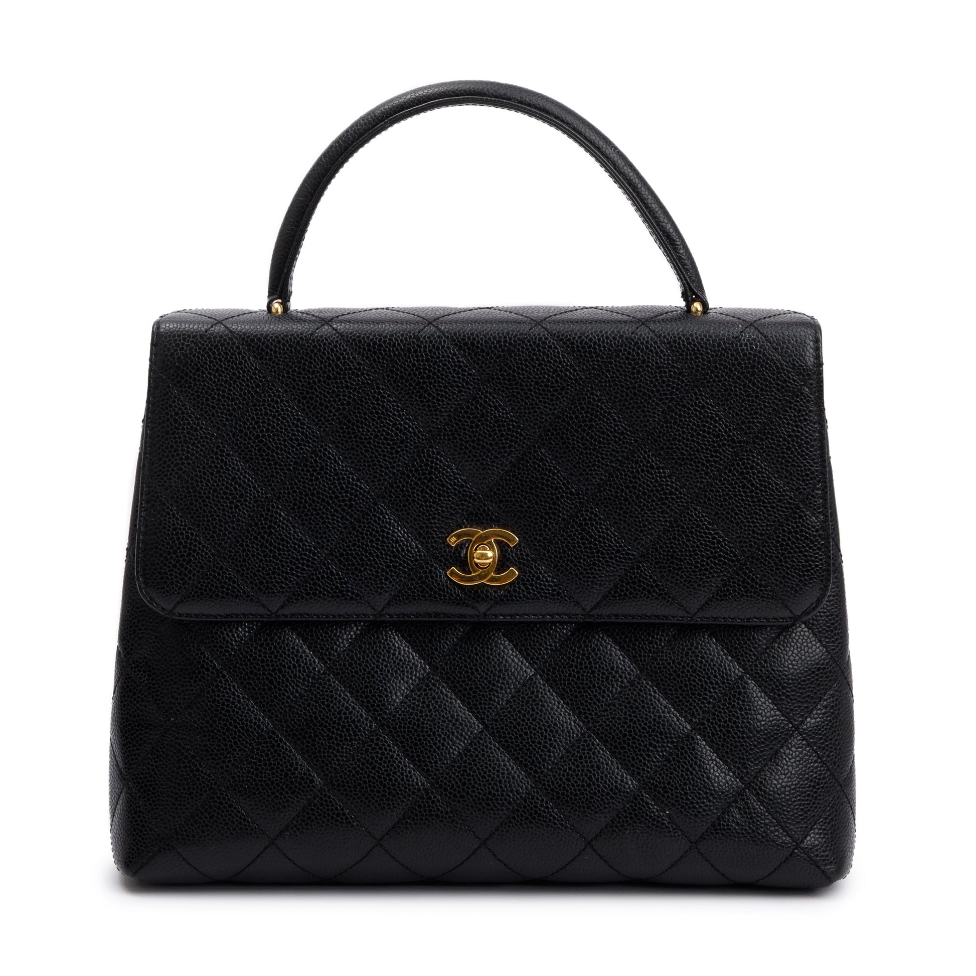 Chanel Quilted Caviar Jumbo Kelly Top Leather Black Travel Bag