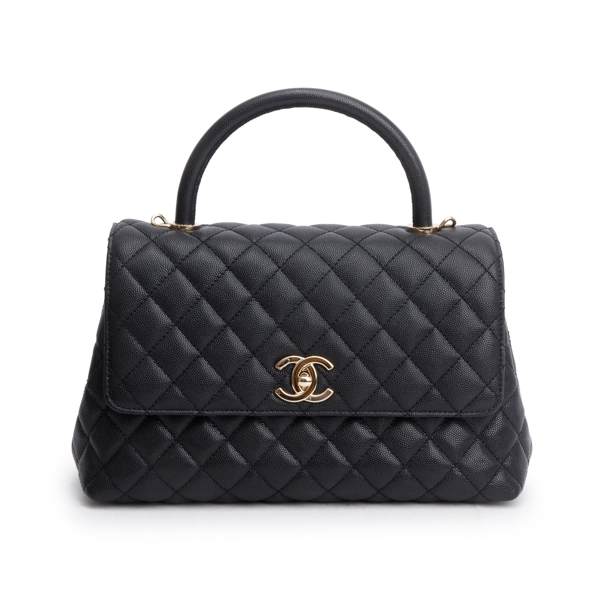 Chanel Quilted Caviar Flap Top Handle Leather Black Travel Bag