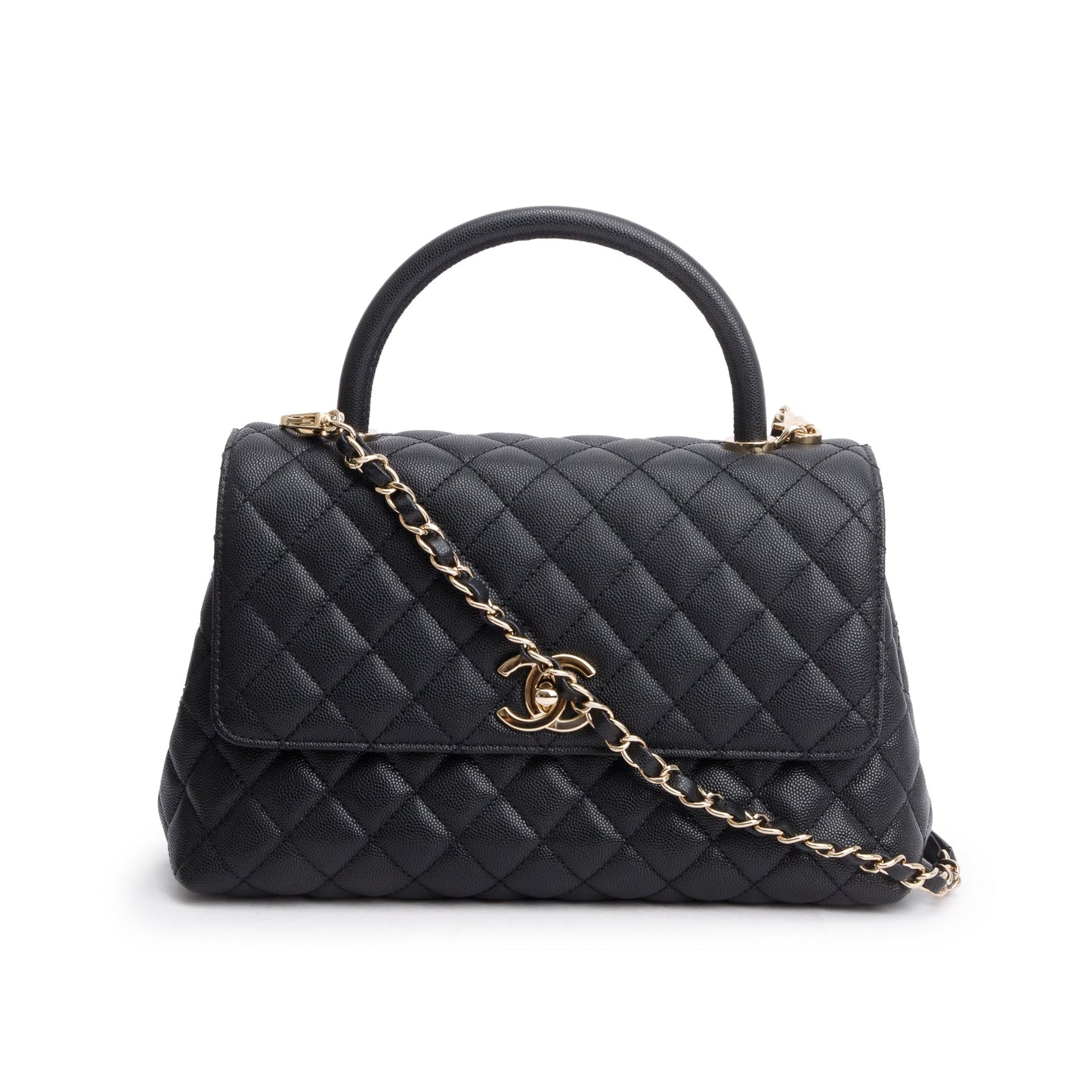 Chanel Quilted Caviar Flap Top Handle Leather Black Travel Bag