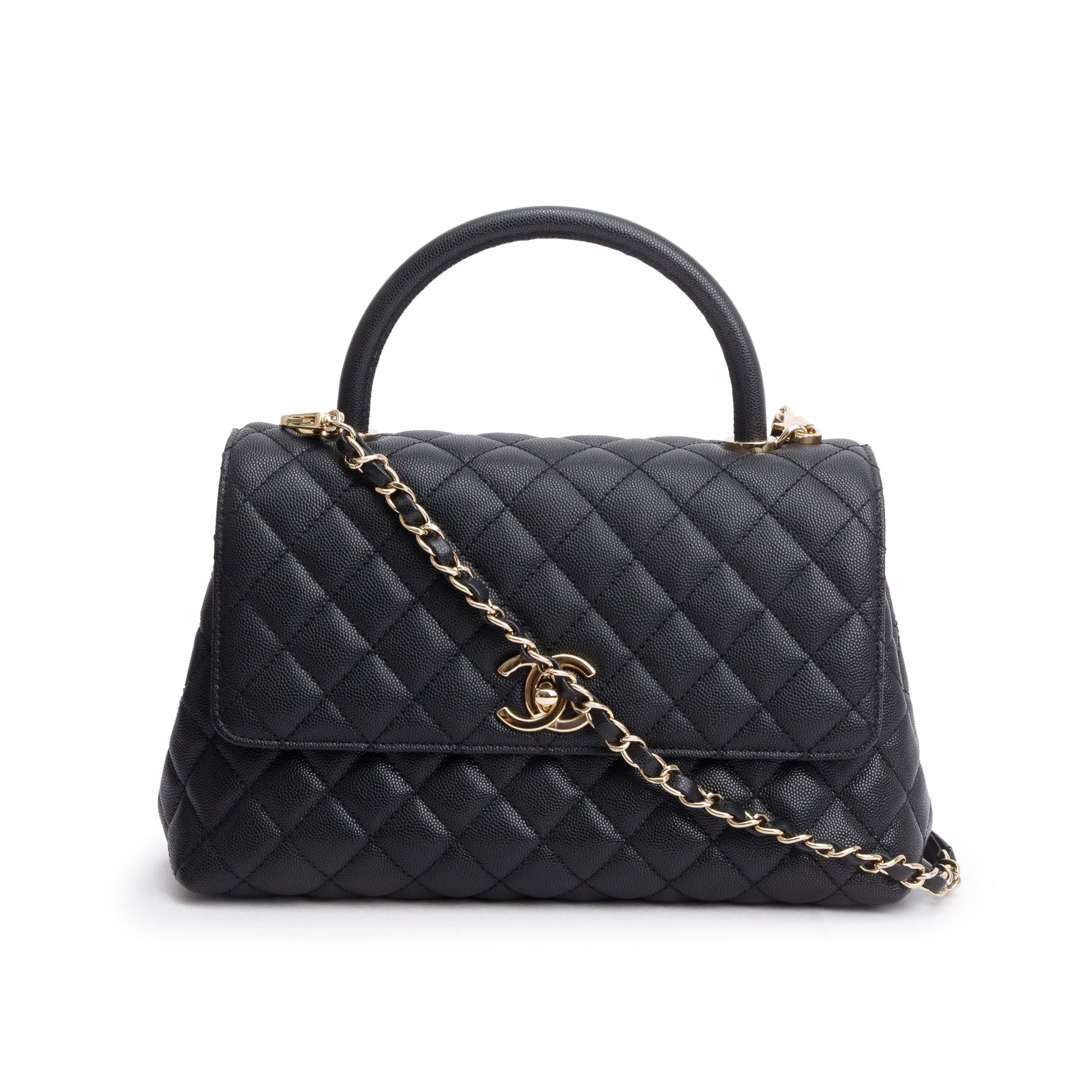 Chanel Quilted Caviar Flap Top Handle Leather Black Travel Bag