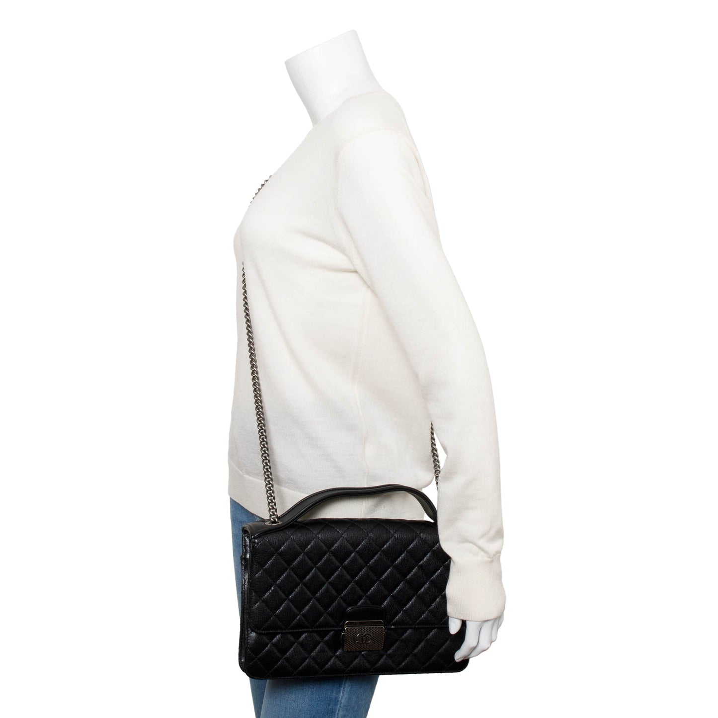 Chanel Quilted Caviar University Flap Leather Black Travel Bag