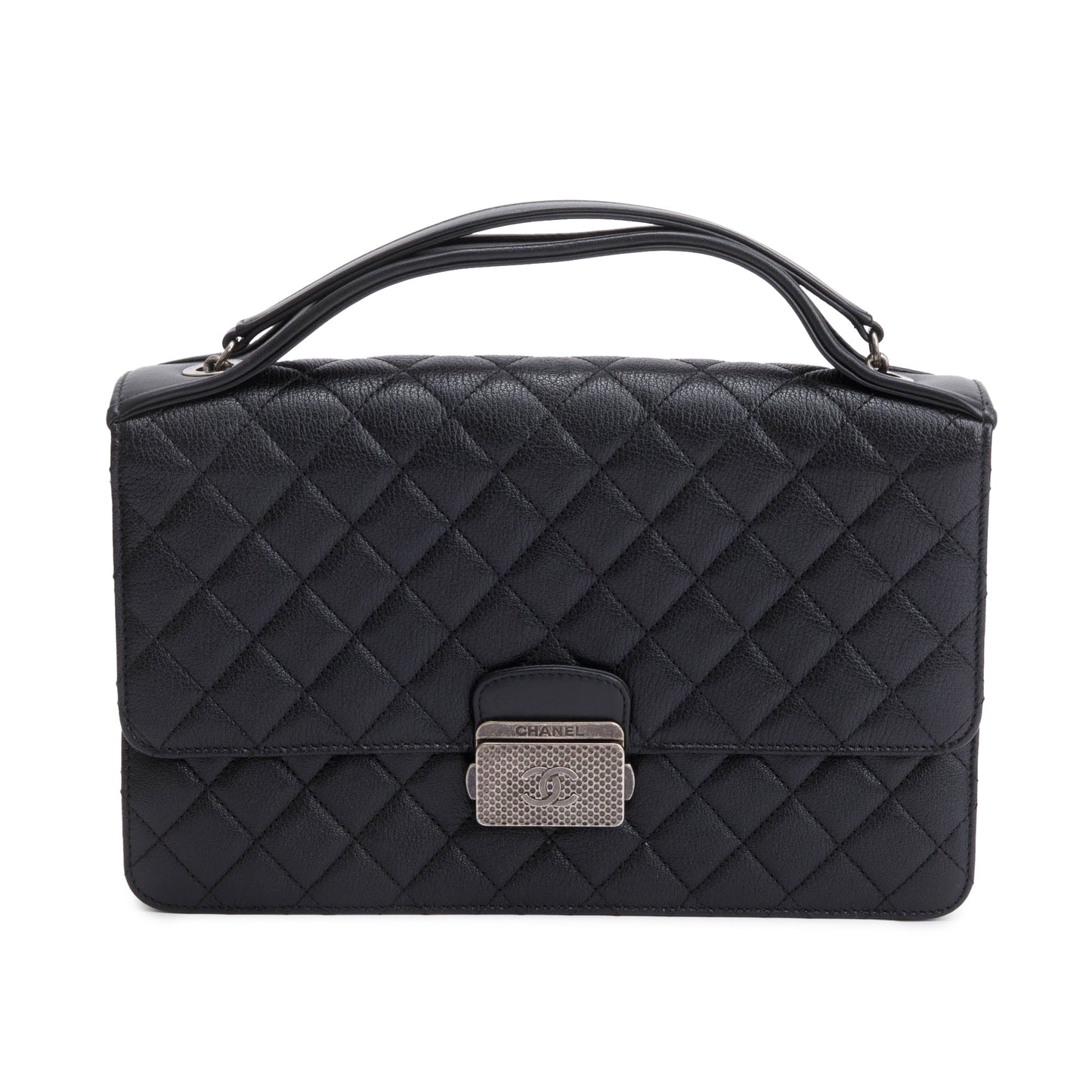 Chanel Quilted Caviar University Flap Leather Black Travel Bag