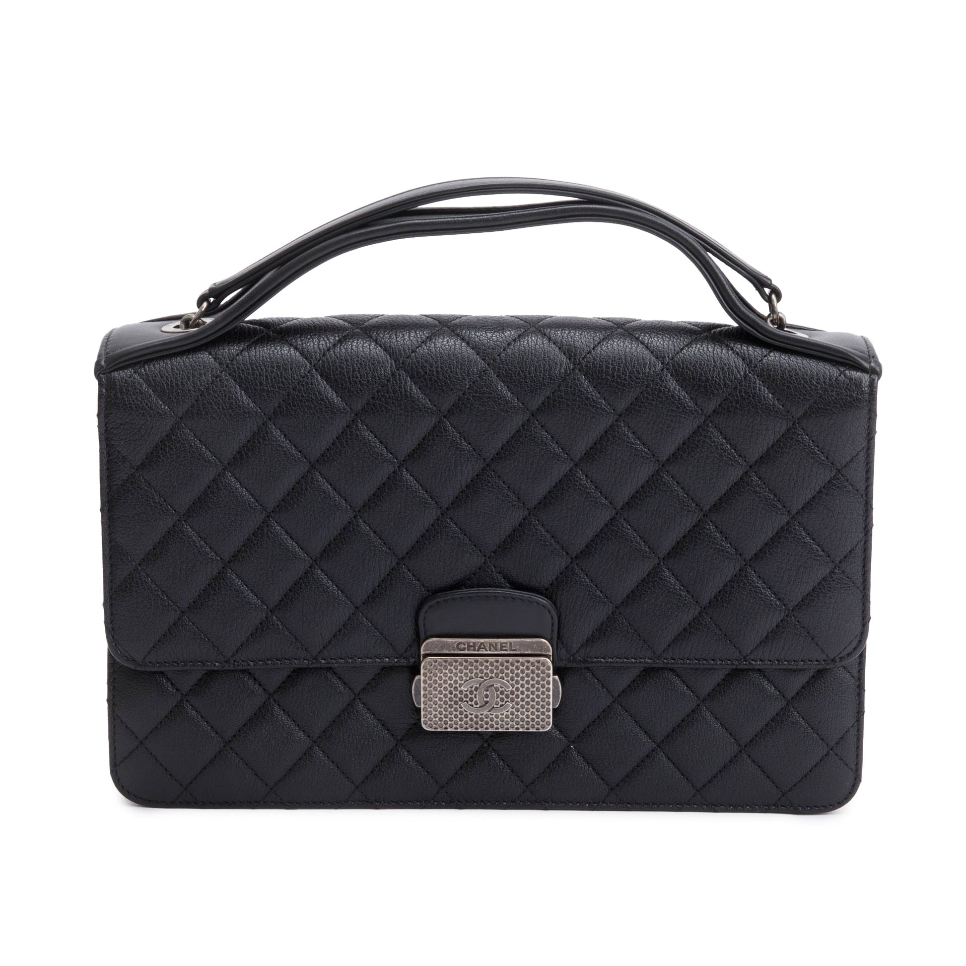 Chanel Quilted Caviar University Flap Leather Black Travel Bag