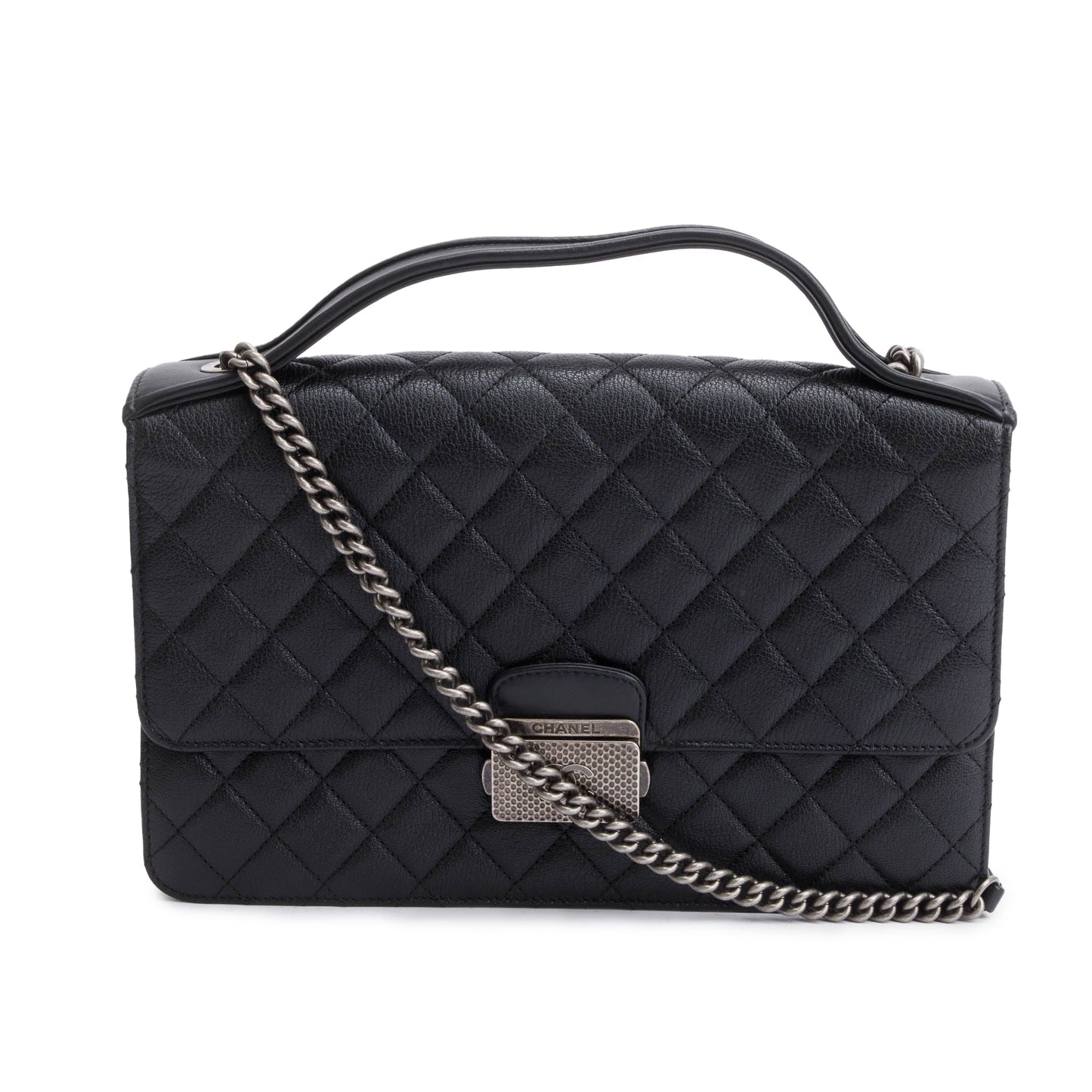 Chanel Quilted Caviar University Flap Leather Black Travel Bag