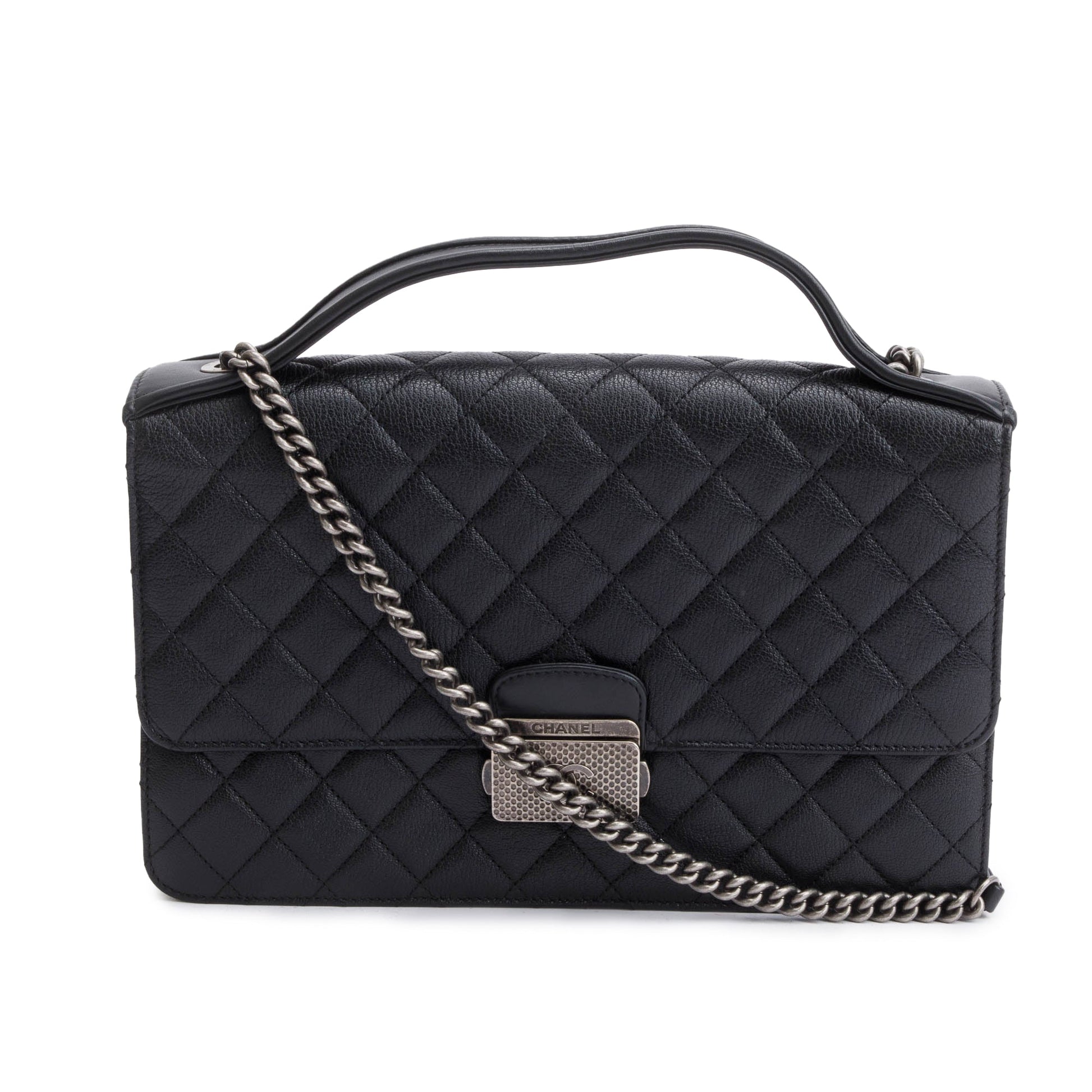Chanel Quilted Caviar University Flap Leather Black Travel Bag