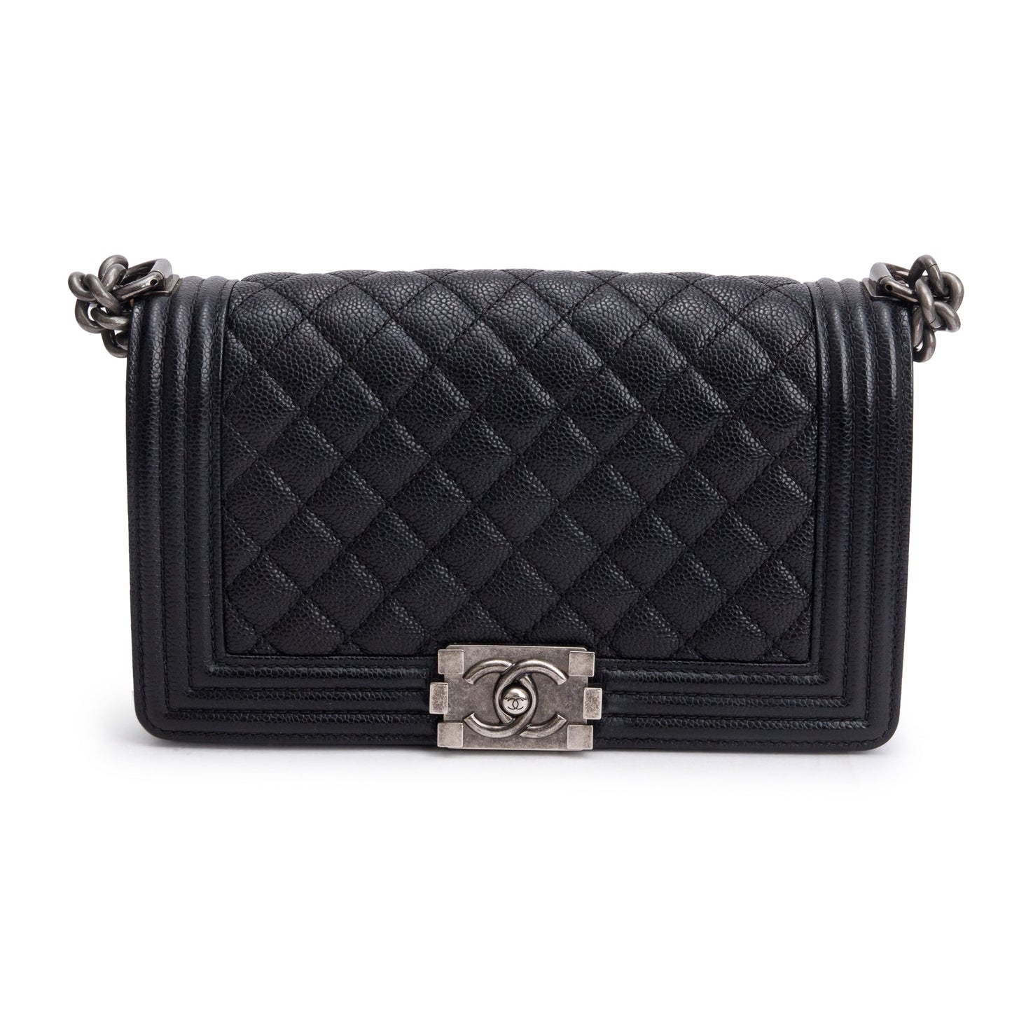 Chanel Quilted Caviar Boy Leather Black Travel Bag Boy Bag