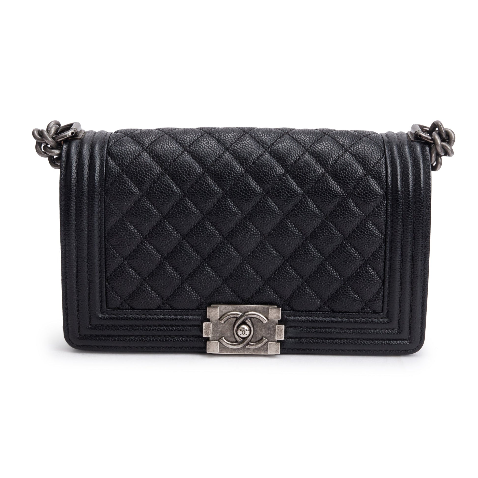 Chanel Quilted Caviar Boy Leather Black Travel Bag Boy Bag