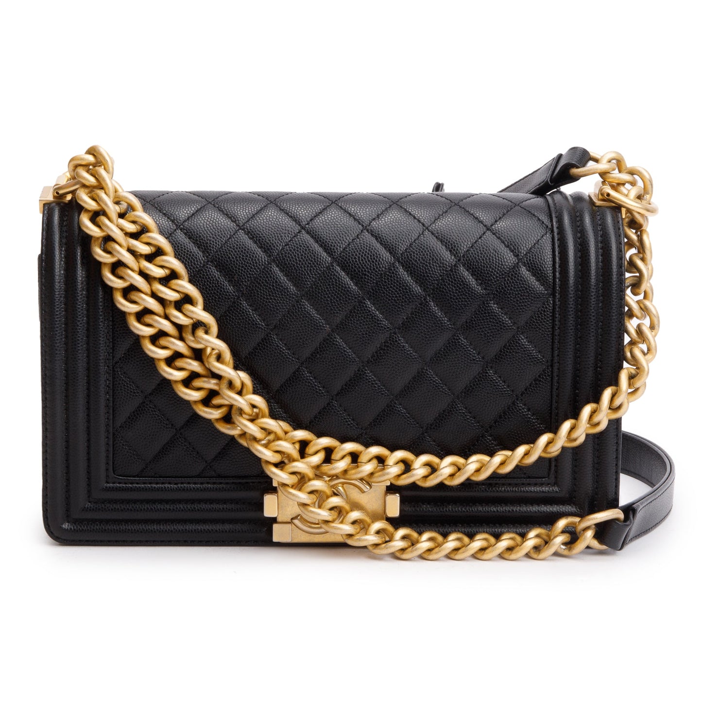Chanel Quilted Caviar Boy Leather Black Travel Bag W Box