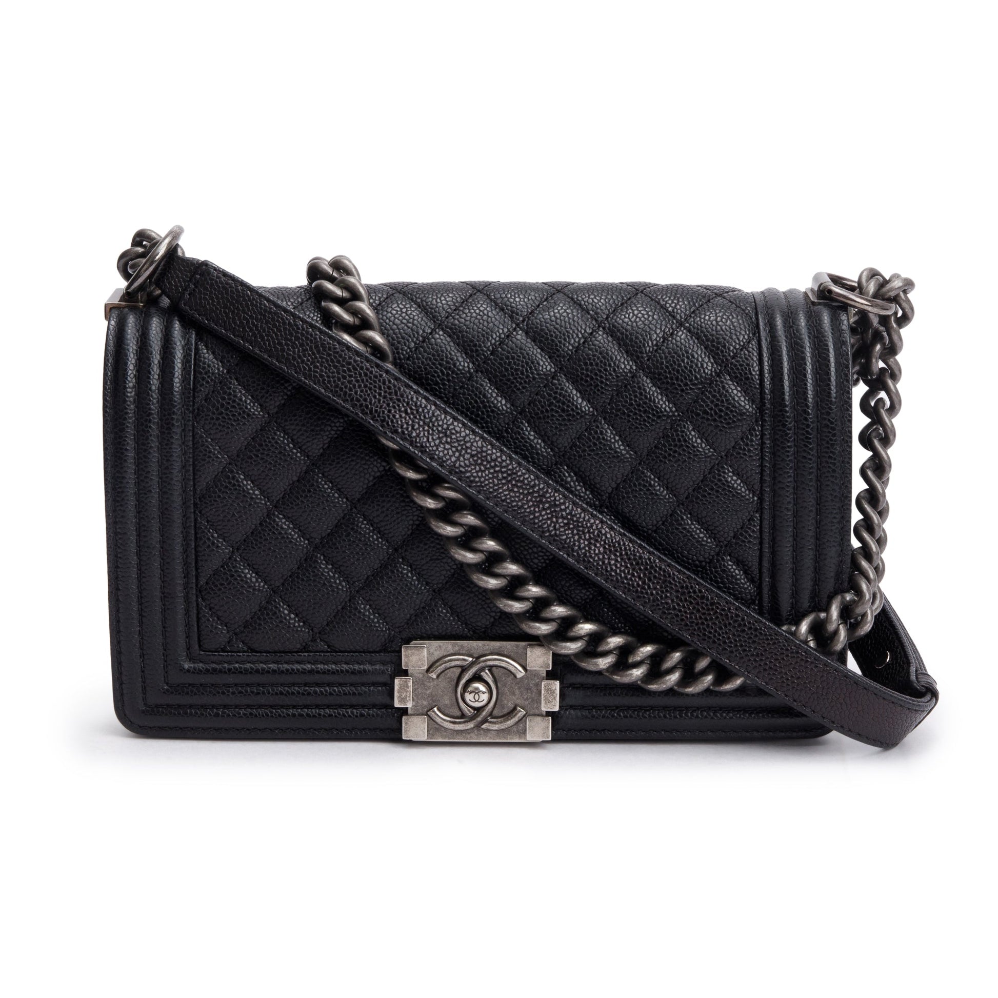 Chanel Quilted Caviar Boy Leather Black Travel Bag Boy Bag