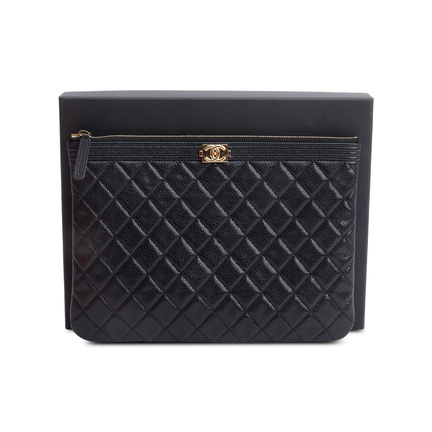 Chanel Quilted Caviar Boy O Leather Black Travel Bag