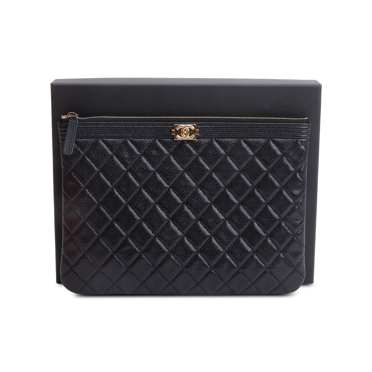 Chanel Quilted Caviar Boy O Leather Black Travel Bag