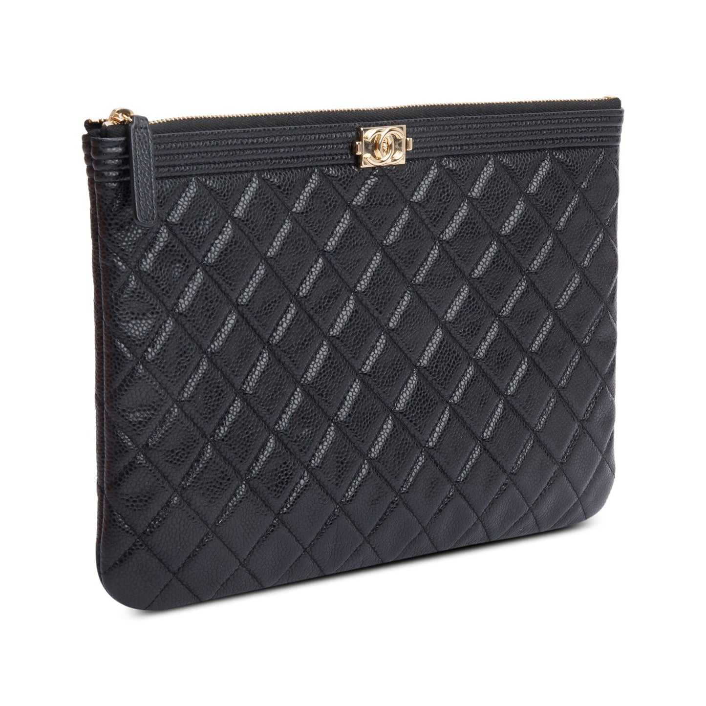 Chanel Quilted Caviar Boy O Leather Black Travel Bag