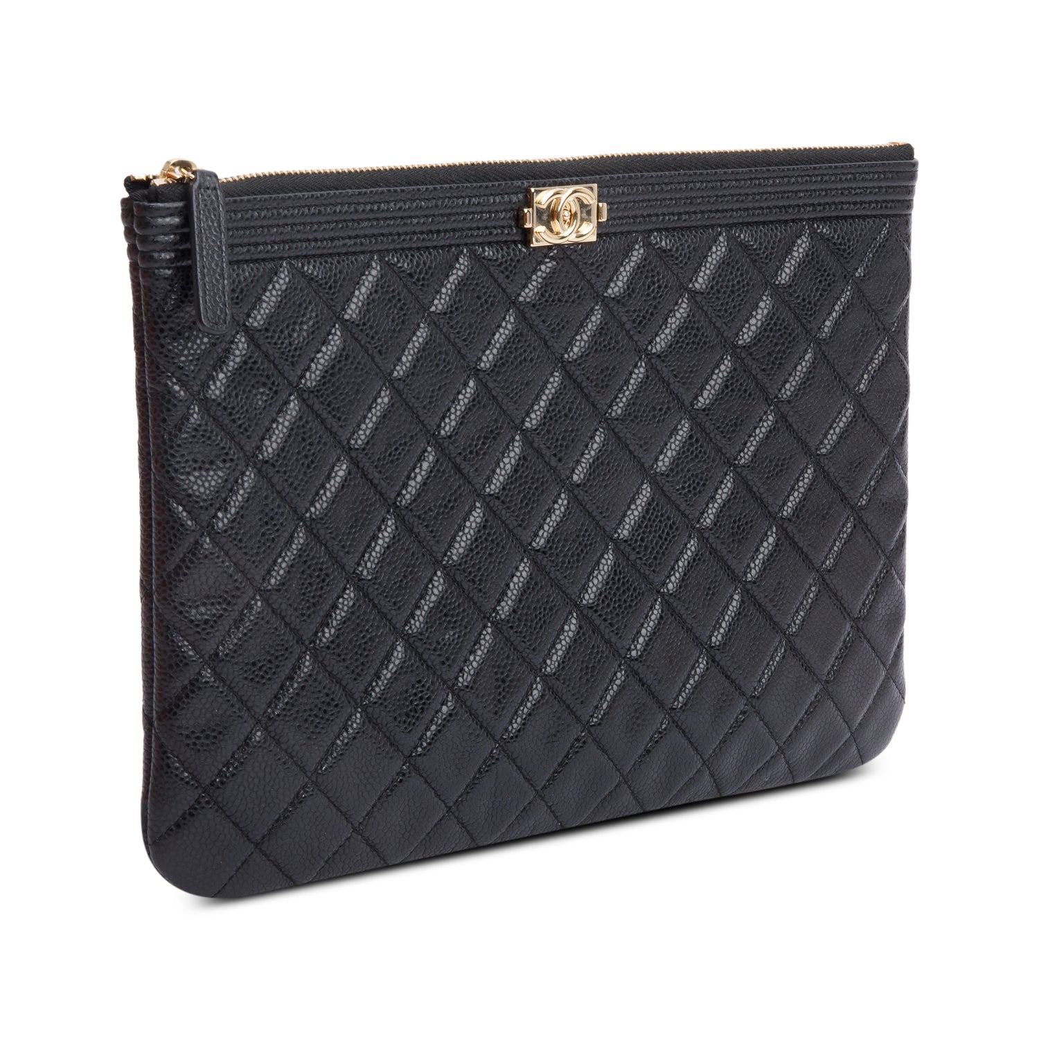 Chanel Quilted Caviar Boy O Leather Black Travel Bag