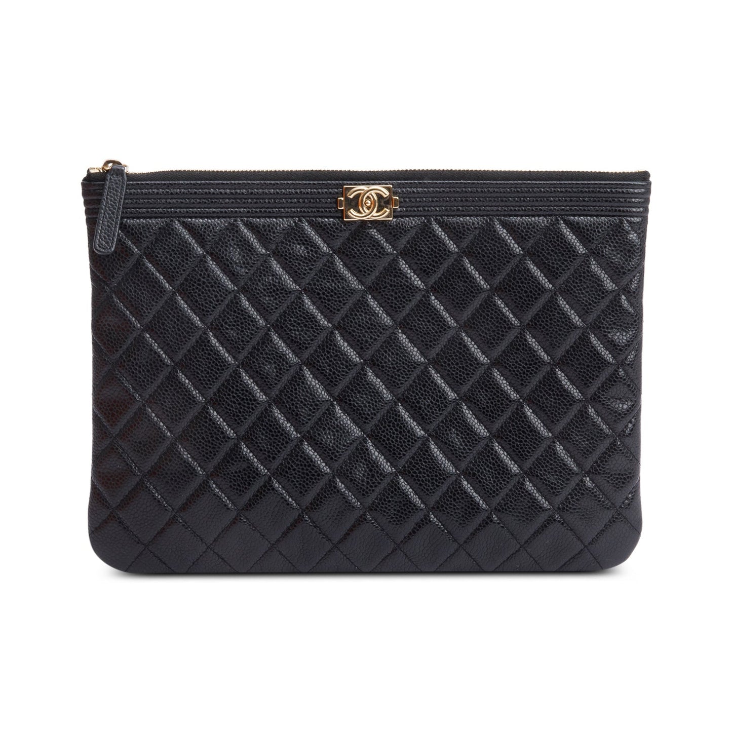 Chanel Quilted Caviar Boy O Leather Black Travel Bag