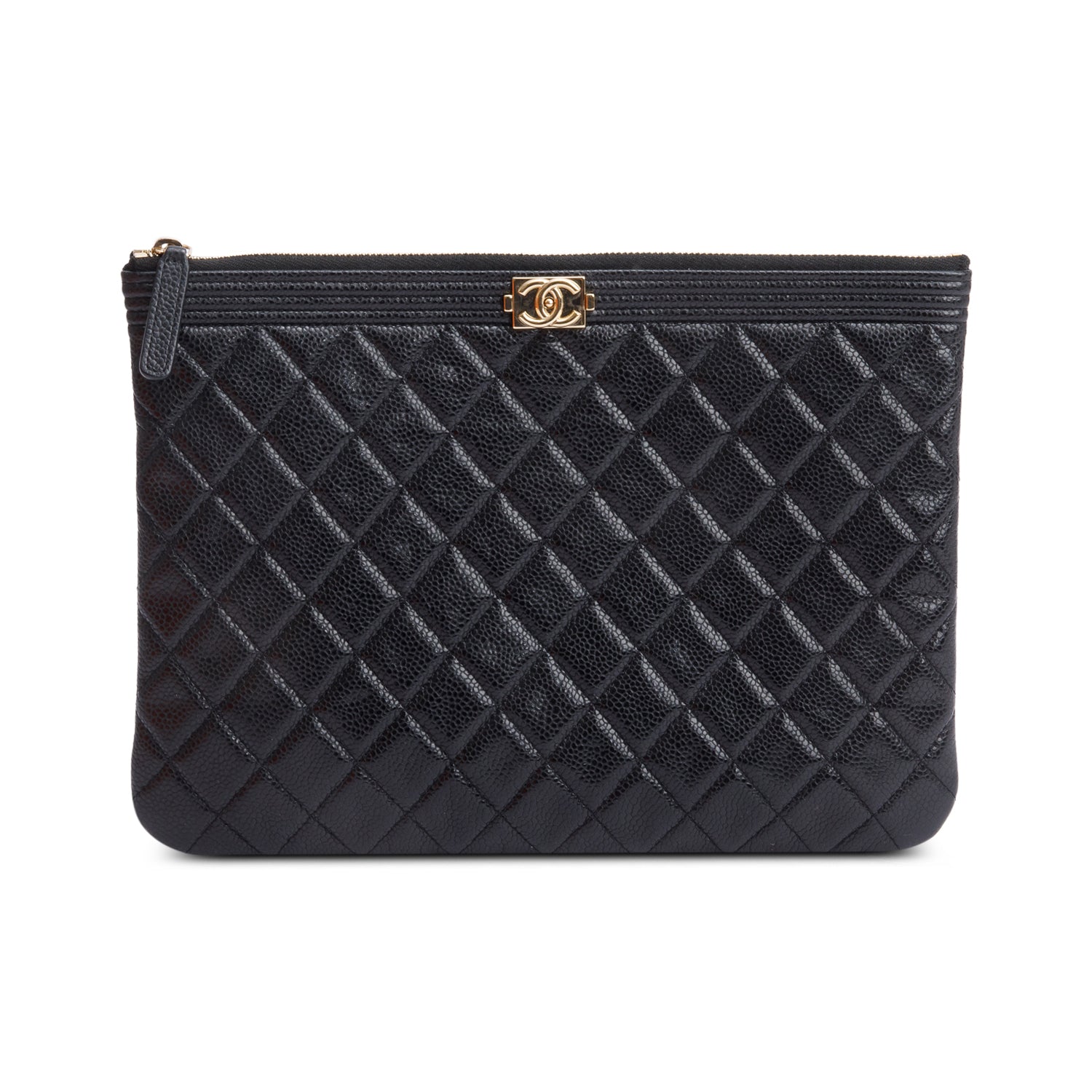 Chanel Quilted Caviar Boy O Leather Black Travel Bag