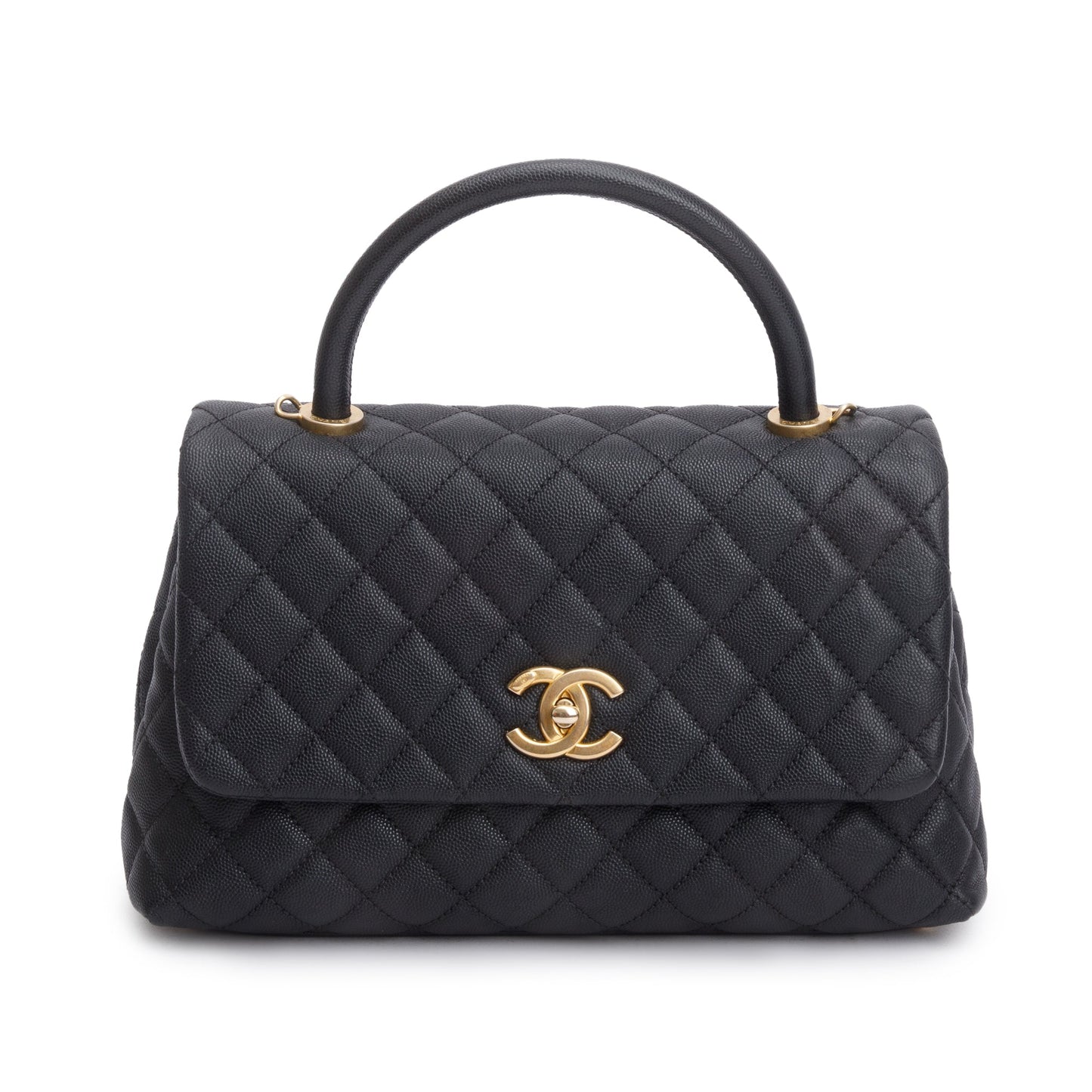 Chanel Quilted Caviar Coco Handle Leather Black Travel Bag