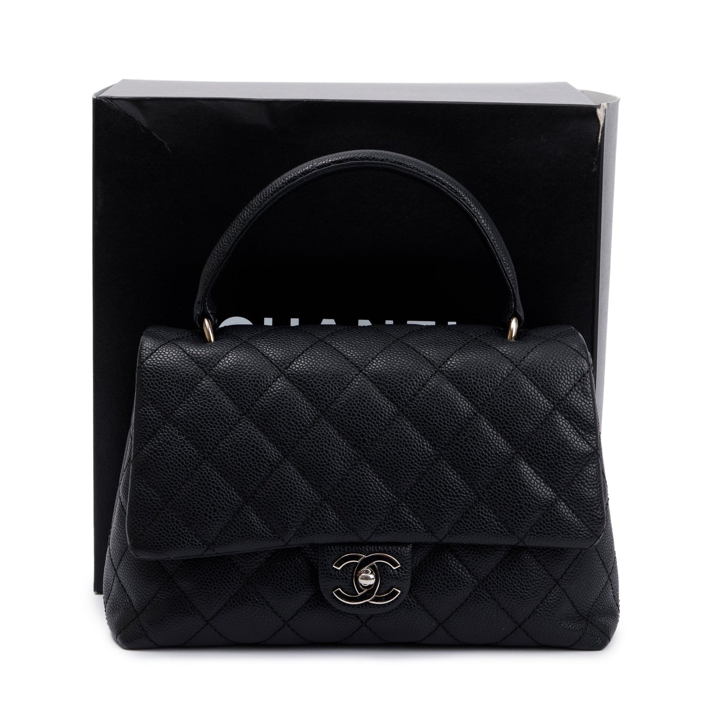 Chanel Quilted Caviar Kelly Top Handle Leather Black Travel Bag