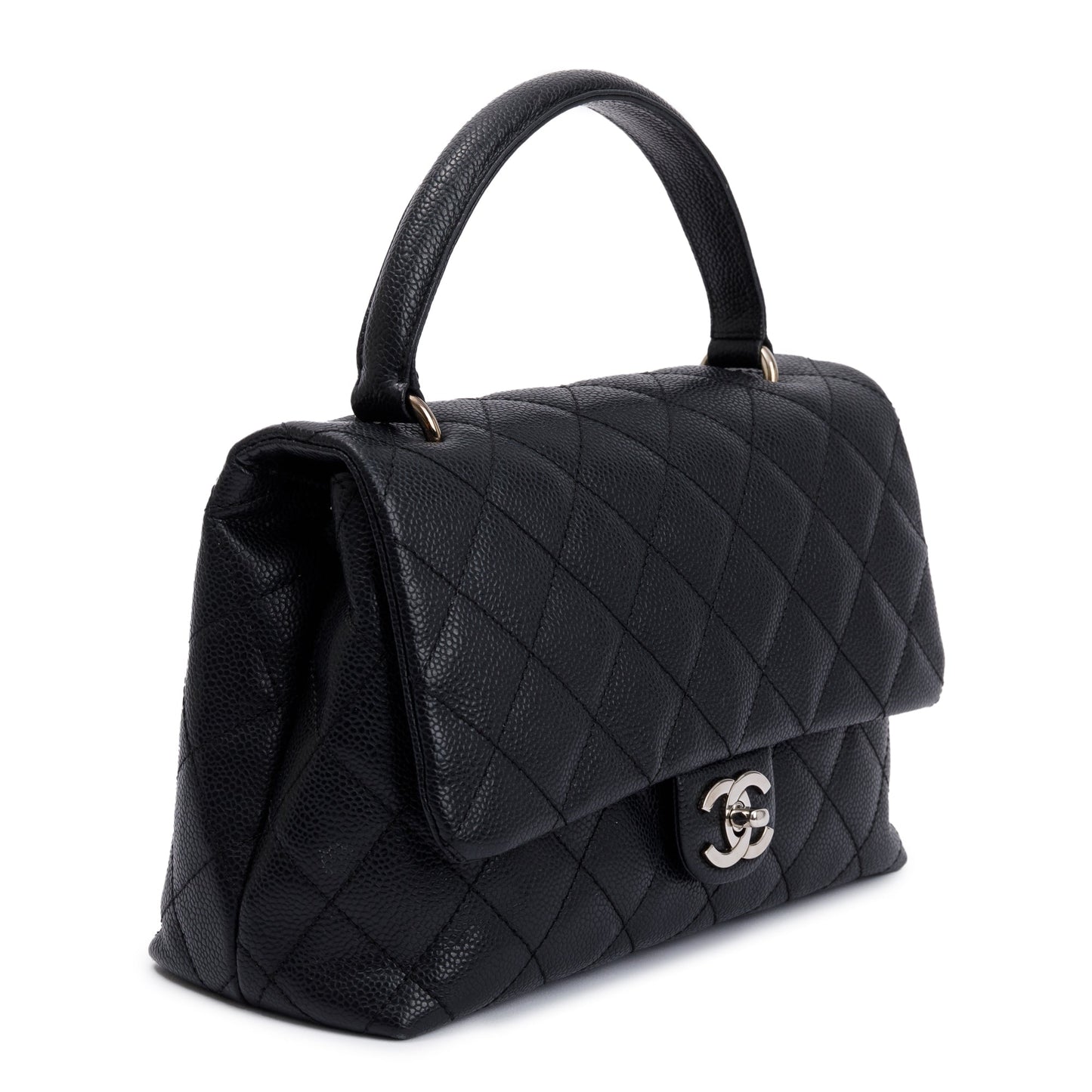 Chanel Quilted Caviar Kelly Top Handle Leather Black Travel Bag