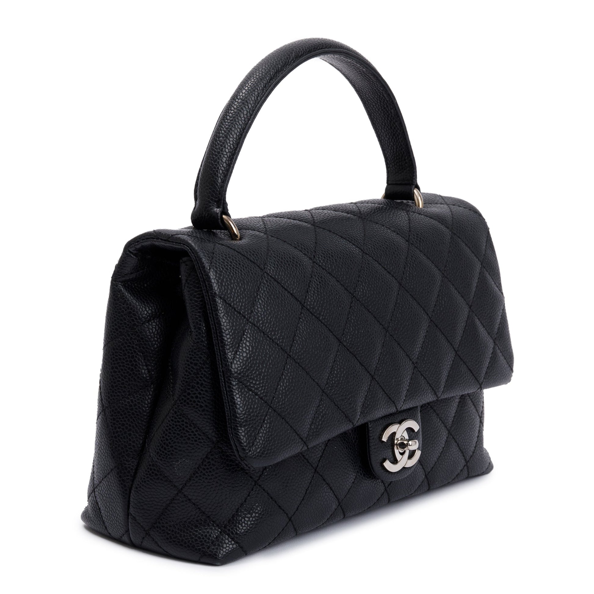 Chanel Quilted Caviar Kelly Top Handle Leather Black Travel Bag