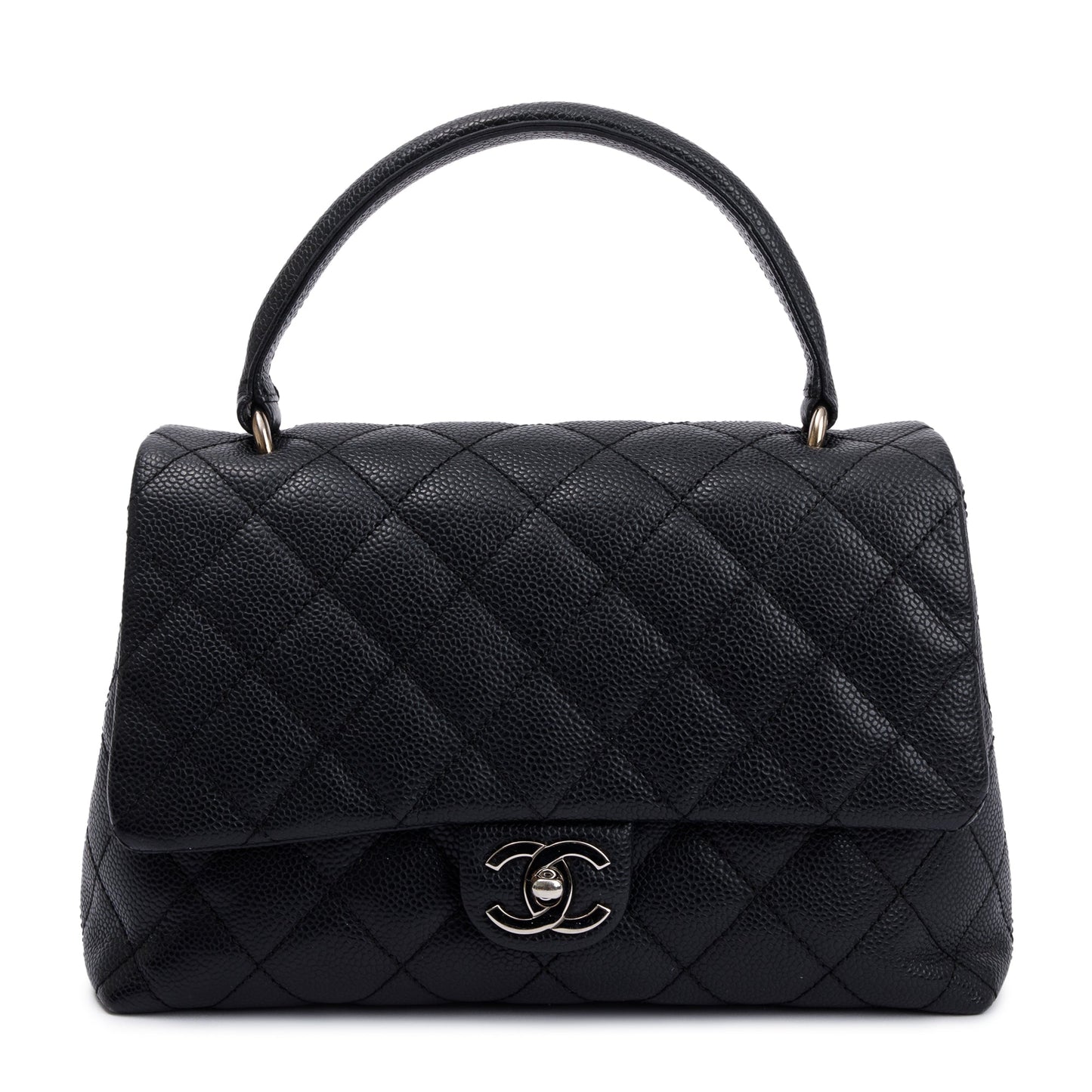 Chanel Quilted Caviar Kelly Top Handle Leather Black Travel Bag