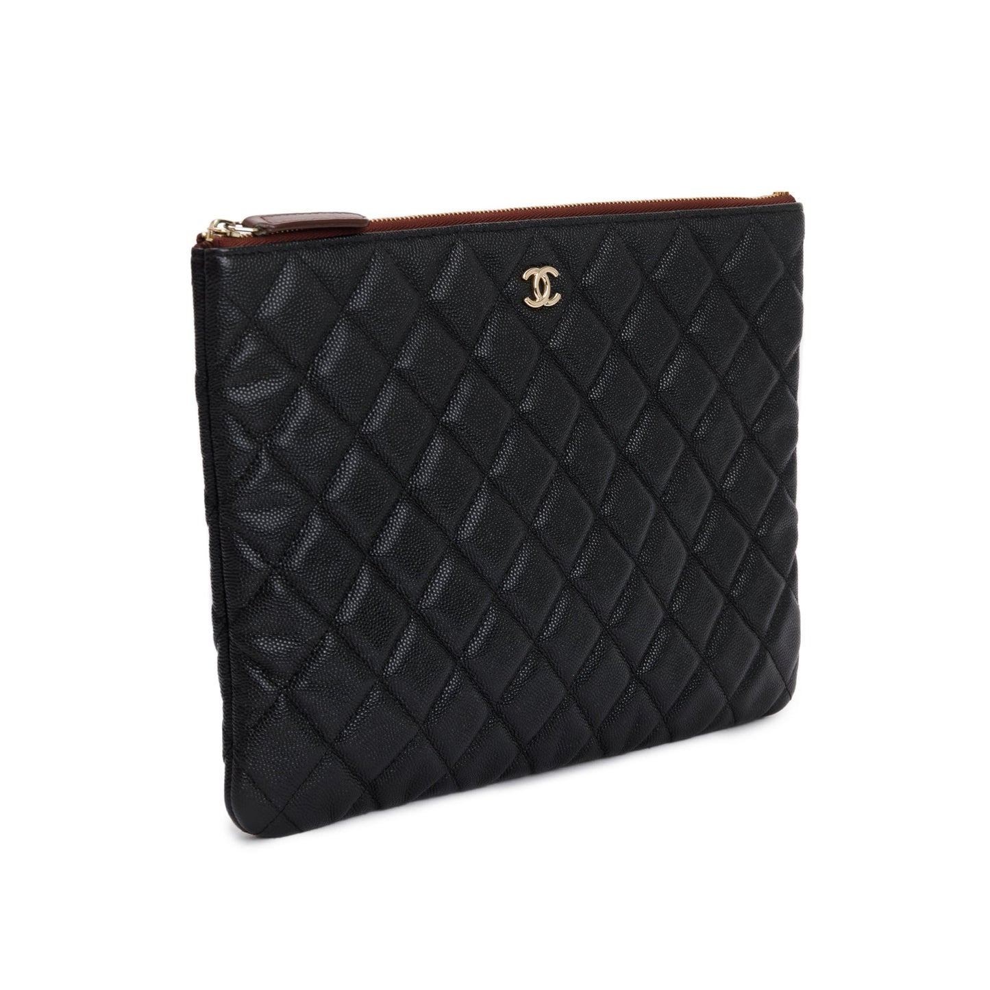 Chanel Quilted Caviar O Leather Black Travel Bag Case Clutch
