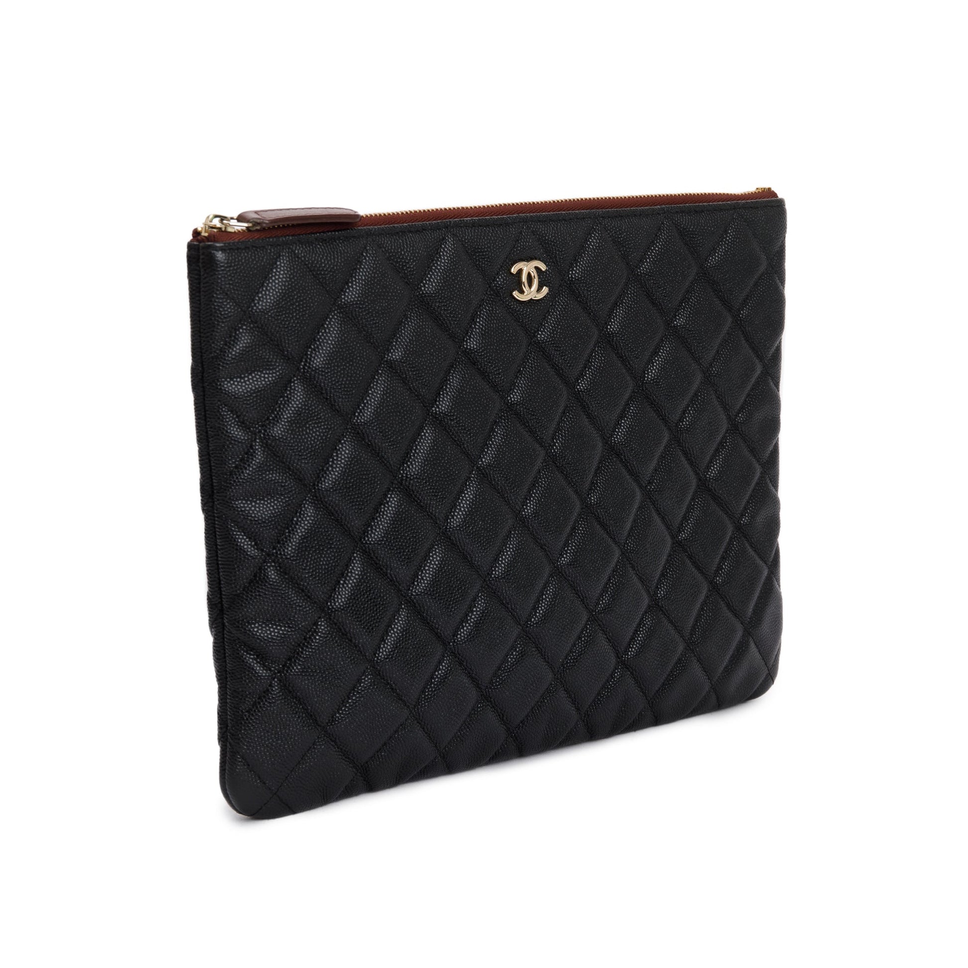 Chanel Quilted Caviar O Leather Black Travel Bag Case Clutch