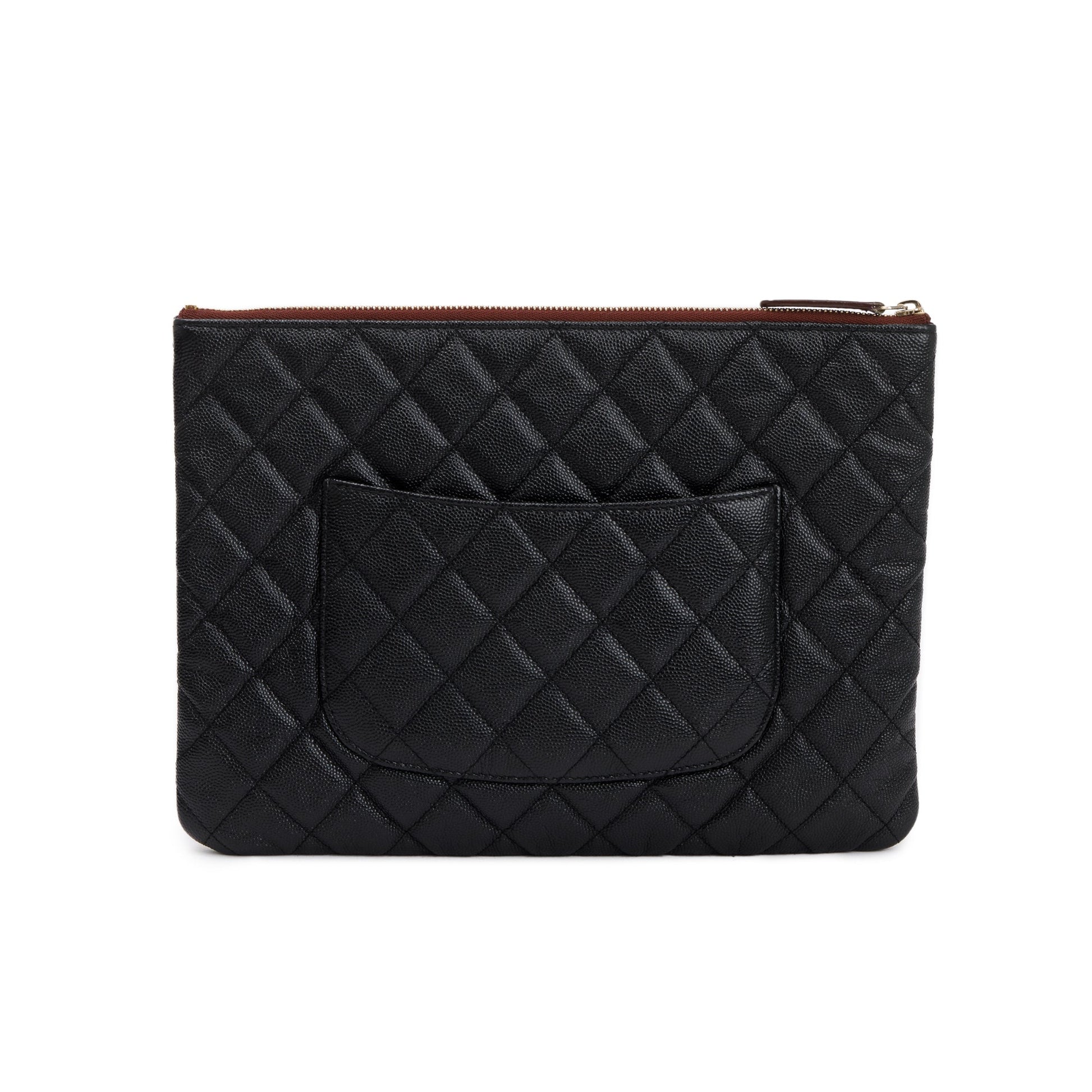 Chanel Quilted Caviar O Leather Black Travel Bag Case Clutch