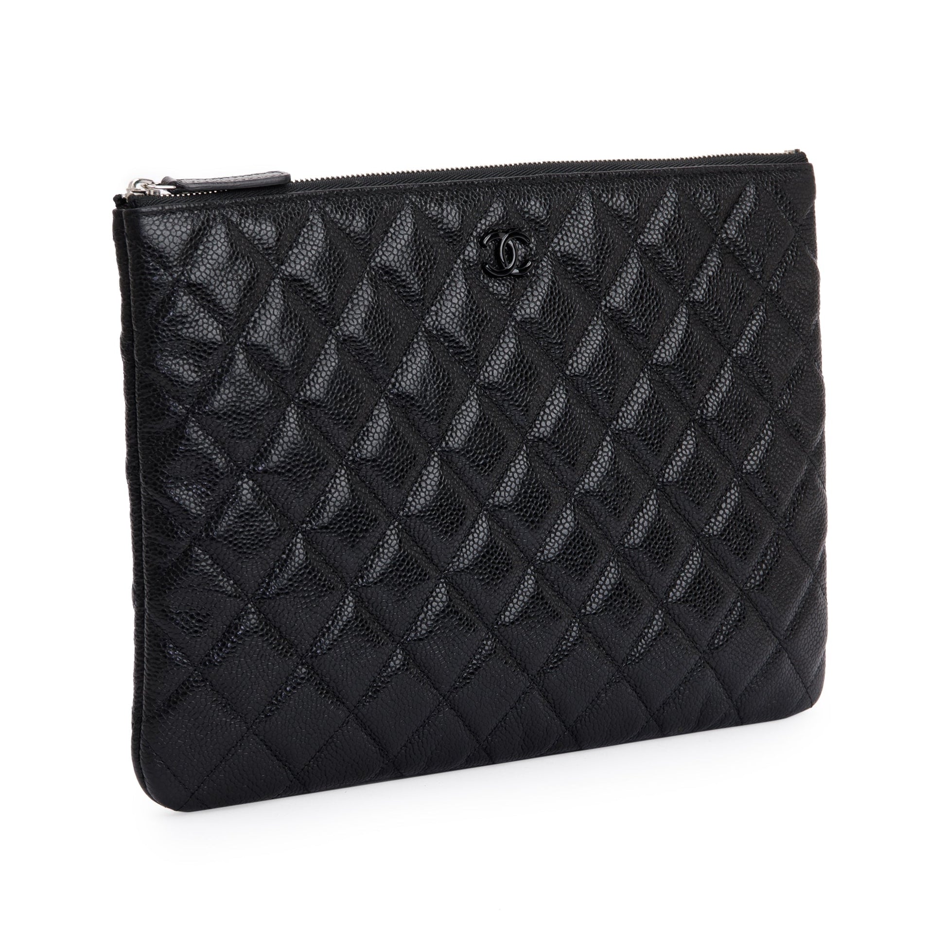 Chanel Quilted Caviar O Leather Black Travel Bag