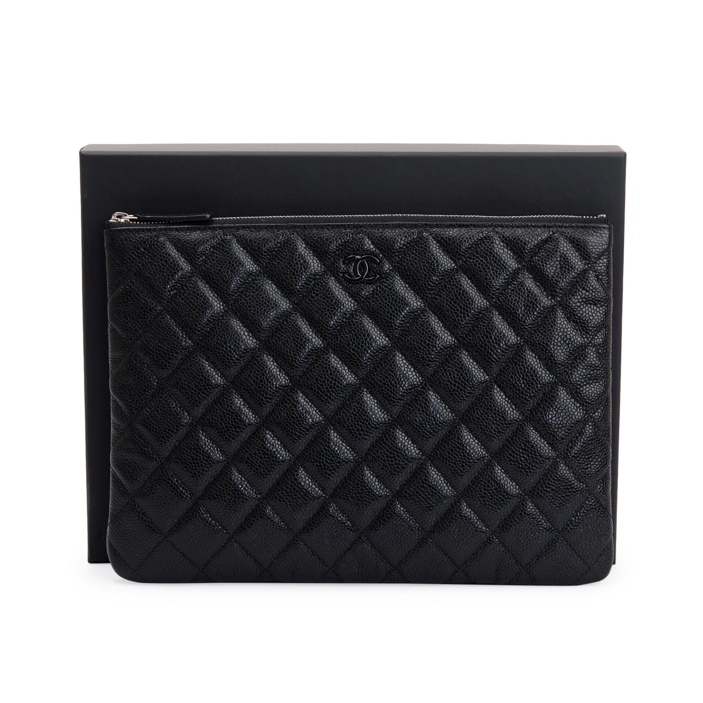 Chanel Quilted Caviar O Leather Black Travel Bag