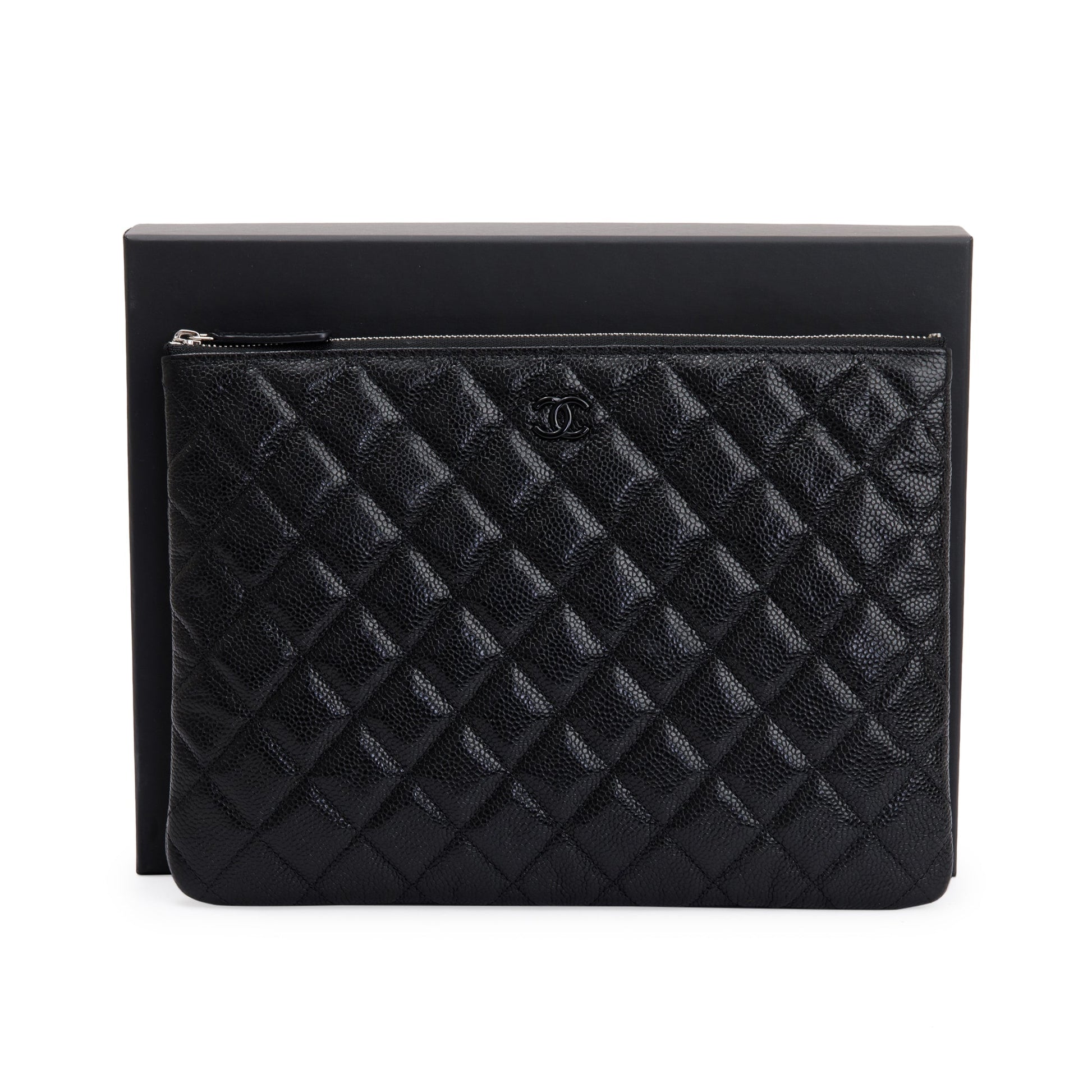 Chanel Quilted Caviar O Leather Black Travel Bag