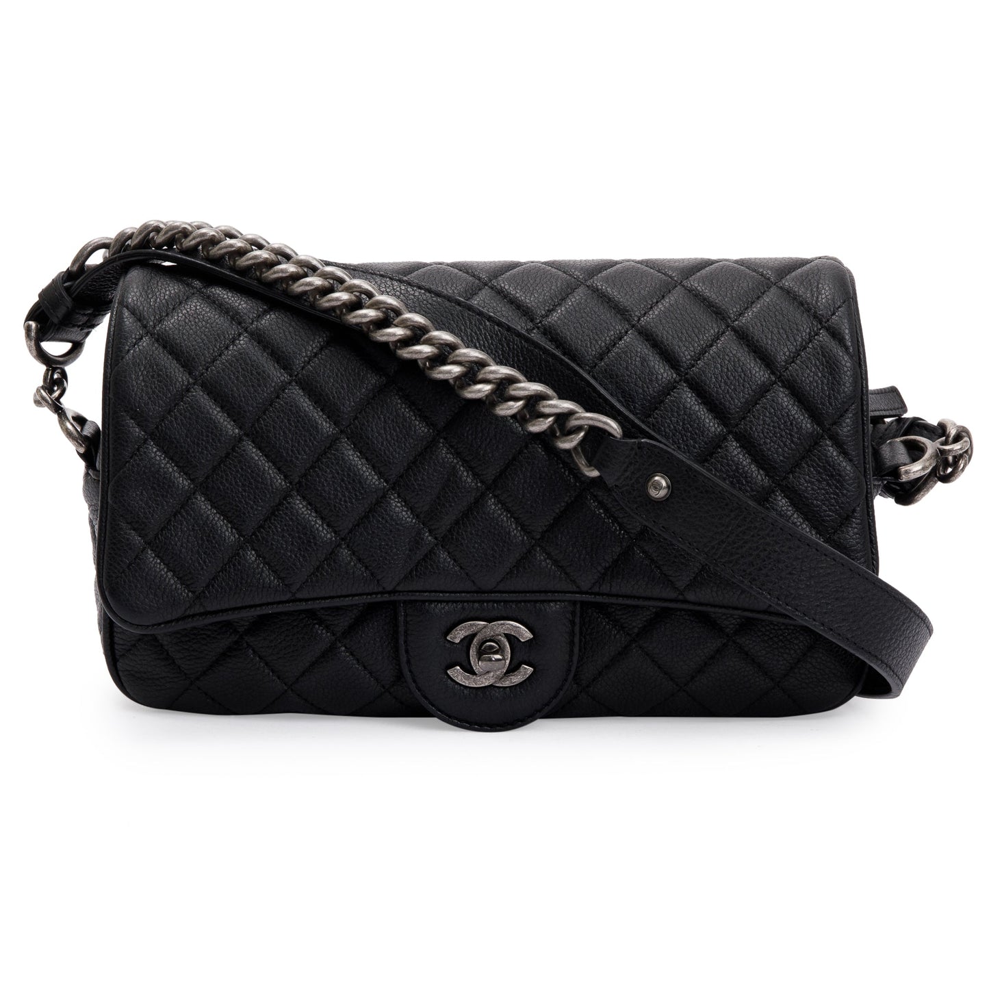 Chanel Quilted Caviar Casual Rock Flap Leather Black Travel Bag