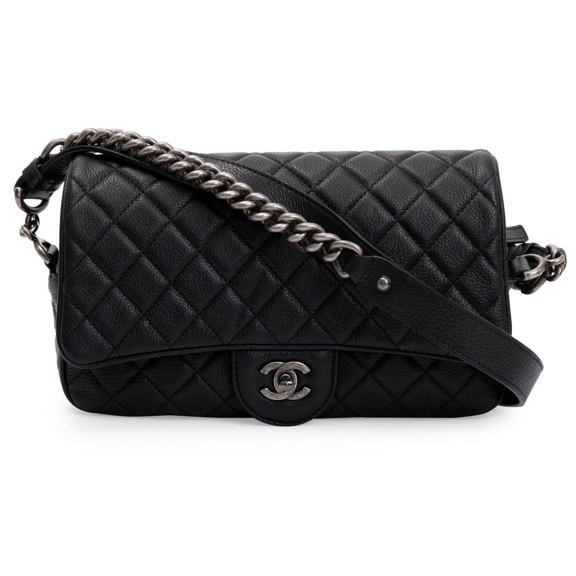 Chanel Quilted Caviar Casual Rock Flap Leather Black Travel Bag
