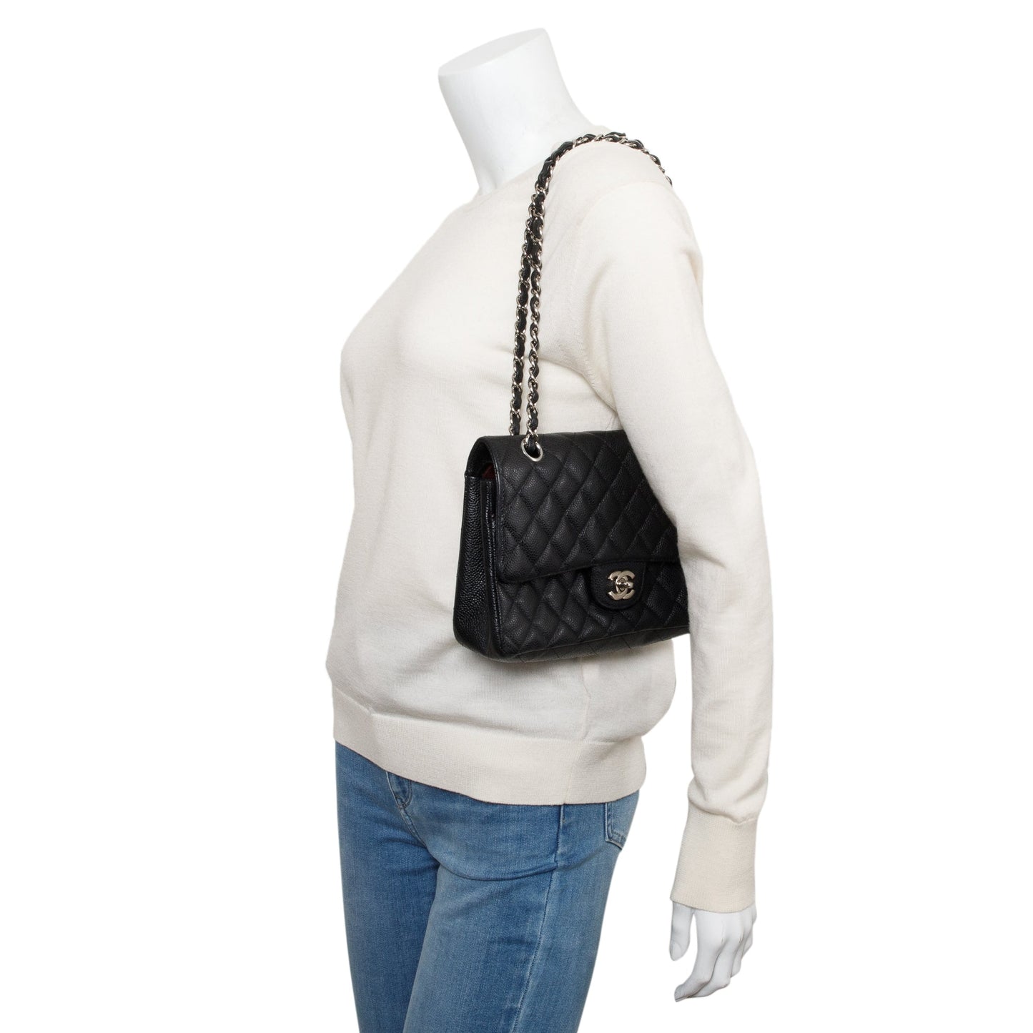 Chanel Quilted Caviar Classic Double Flap Black Travel Bag