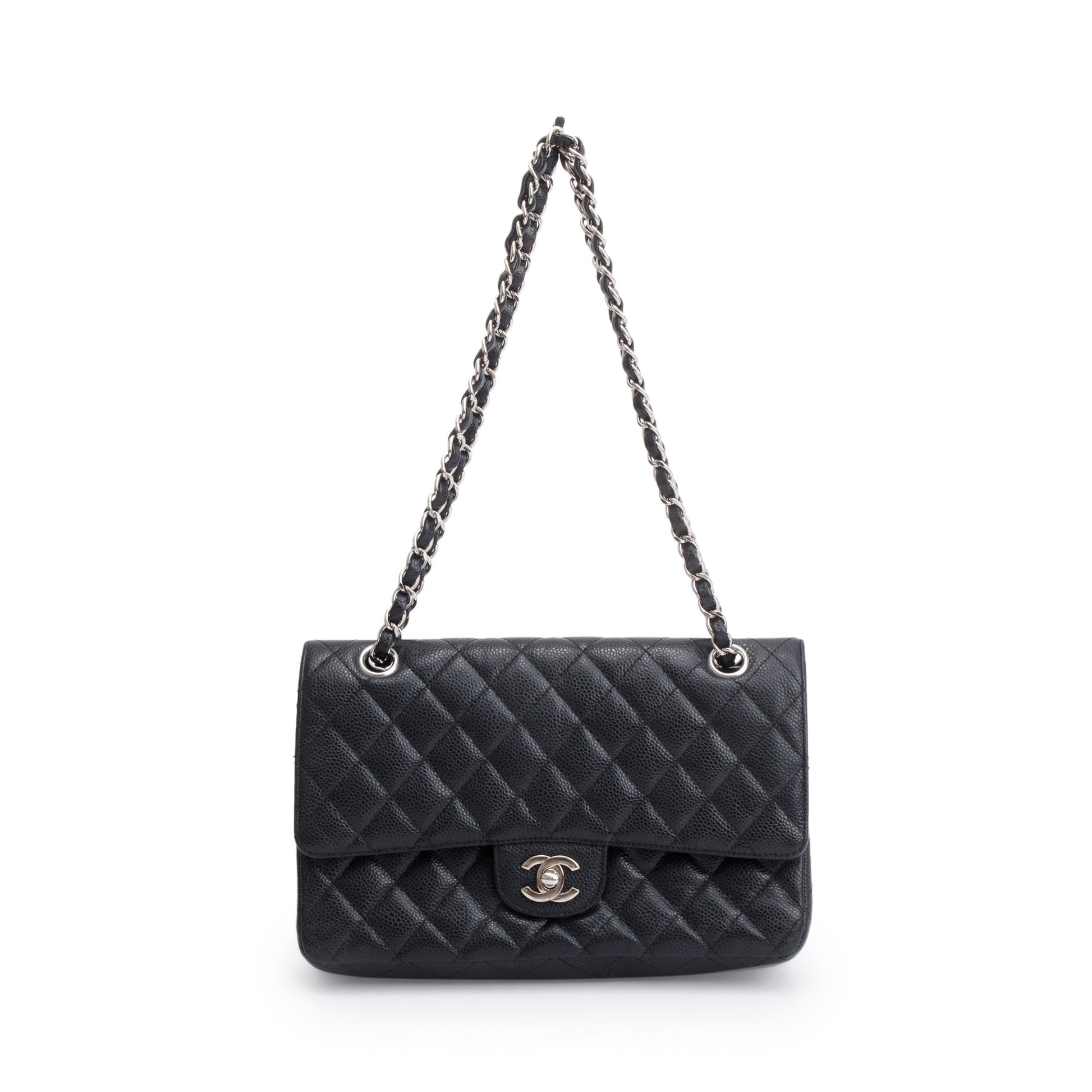 Chanel Quilted Caviar Classic Double Flap Black Travel Bag