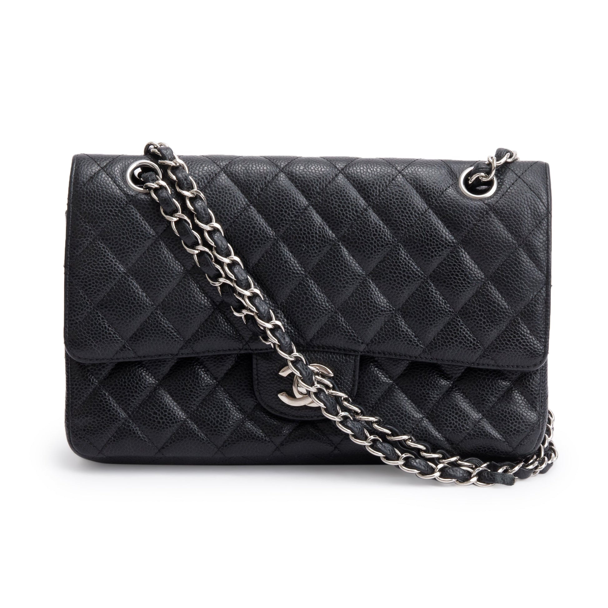 Chanel Quilted Caviar Classic Double Flap Black Travel Bag