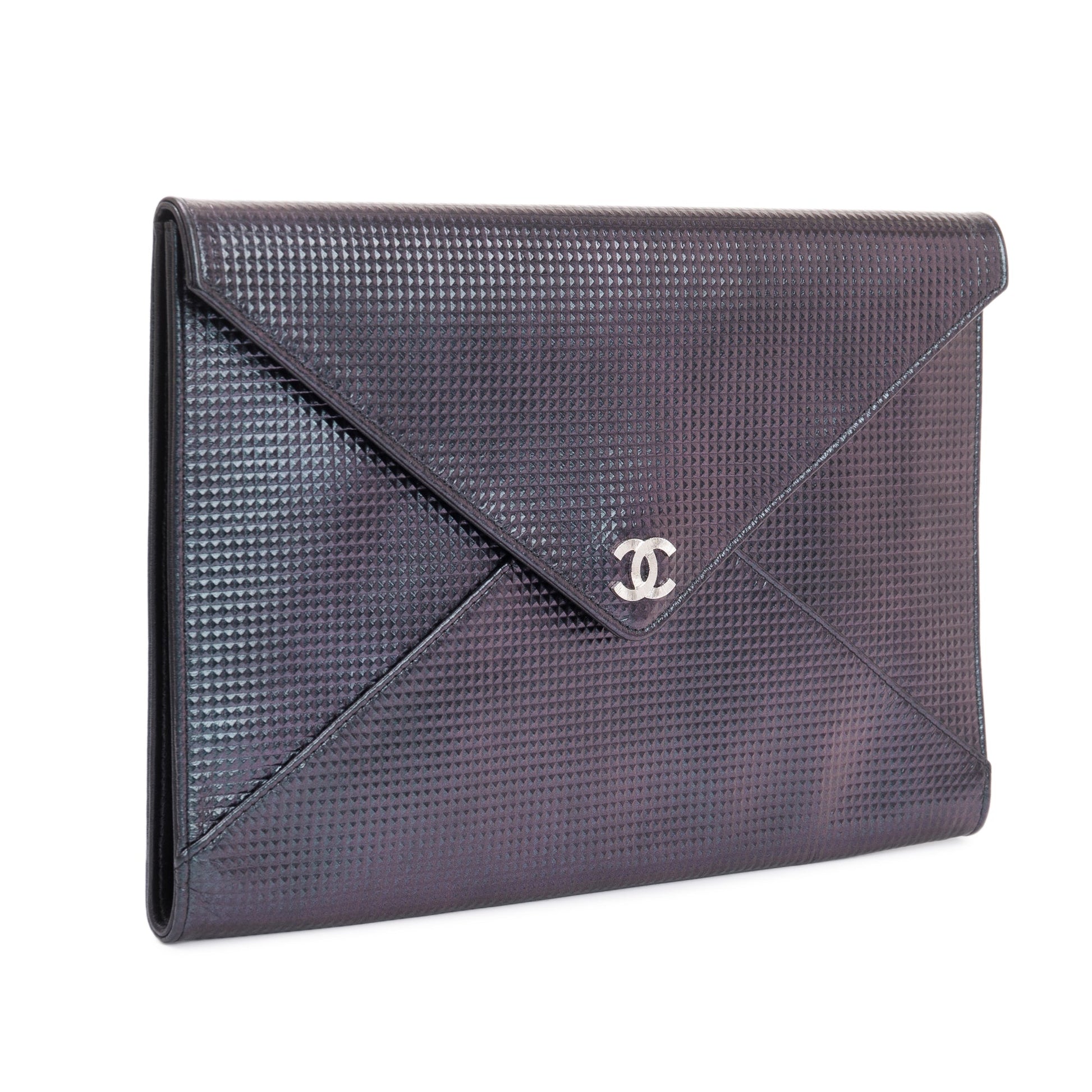 Chanel Quilted Holographic Patent Envelope Leather Black Travel Bag