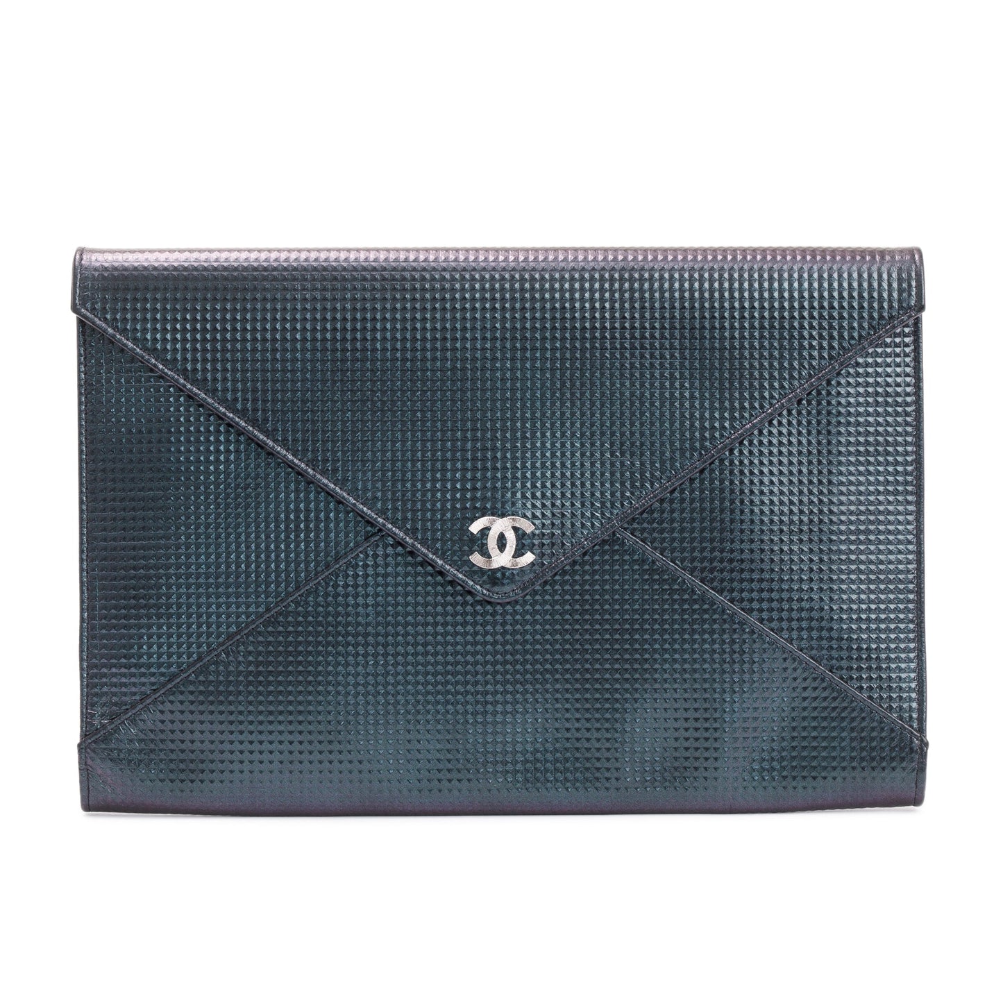 Chanel Quilted Holographic Patent Envelope Leather Black Travel Bag